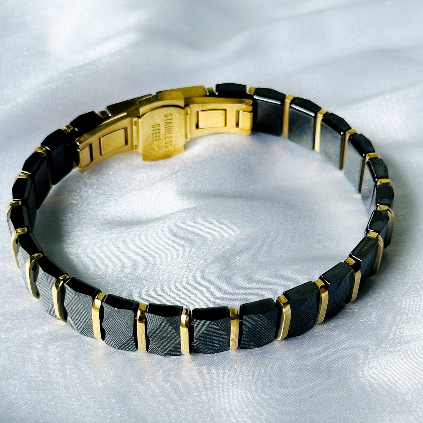 Black/Gold Ceramic Stainless Steel Chain Bracelet