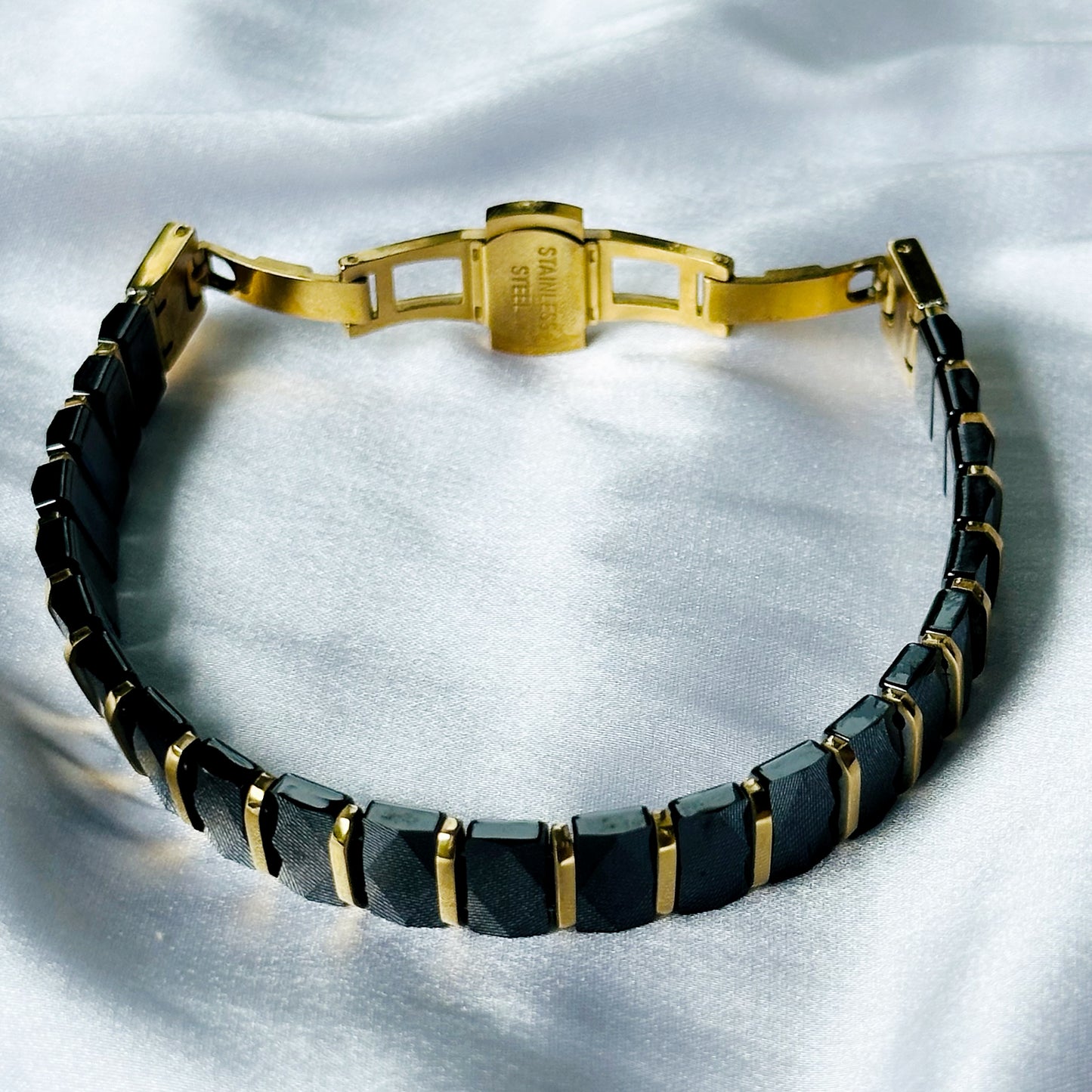 Black/Gold Ceramic Stainless Steel Chain Bracelet