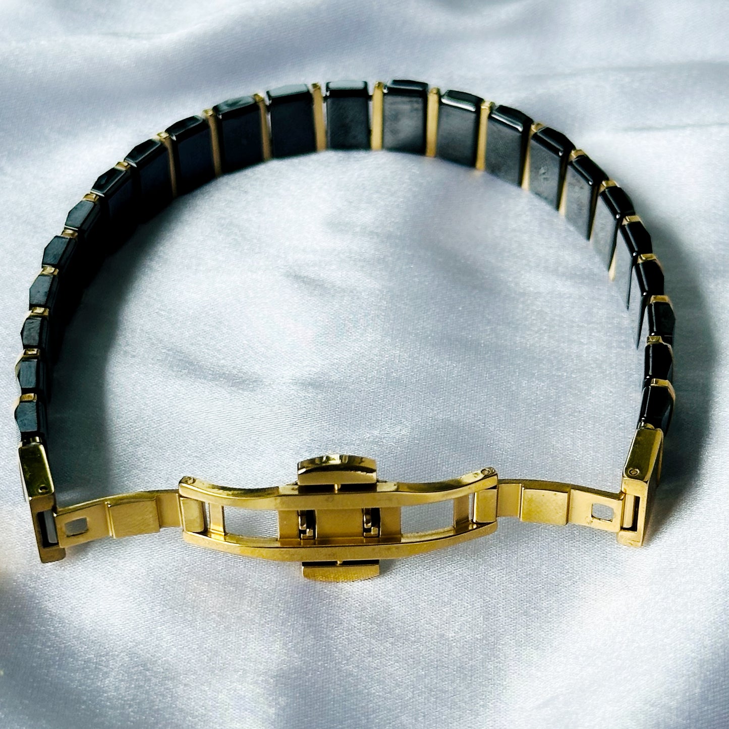 Black & Gold Cubic Zirconia American Diamond Ceramic Stainless Steel Bracelet