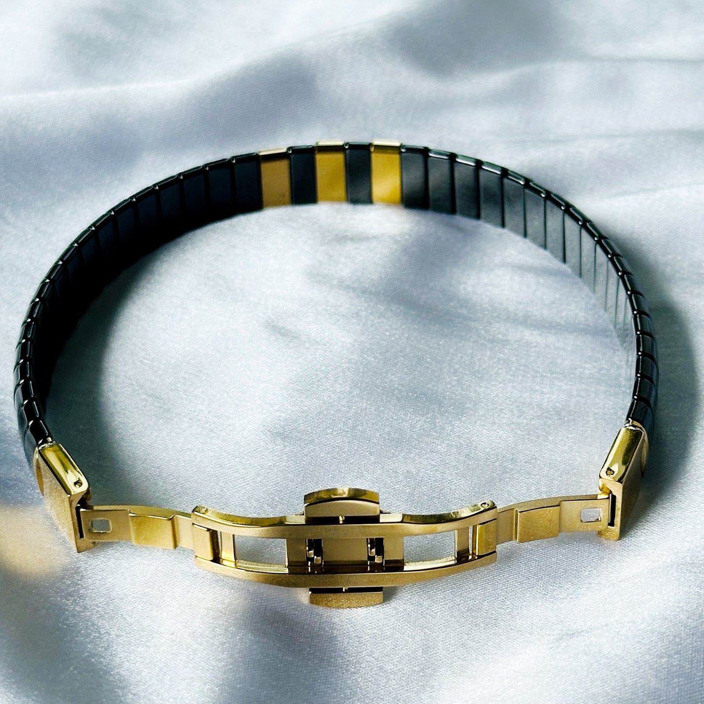 American Diamond Black/Gold Ceramic Stainless Steel Chain Bracelet