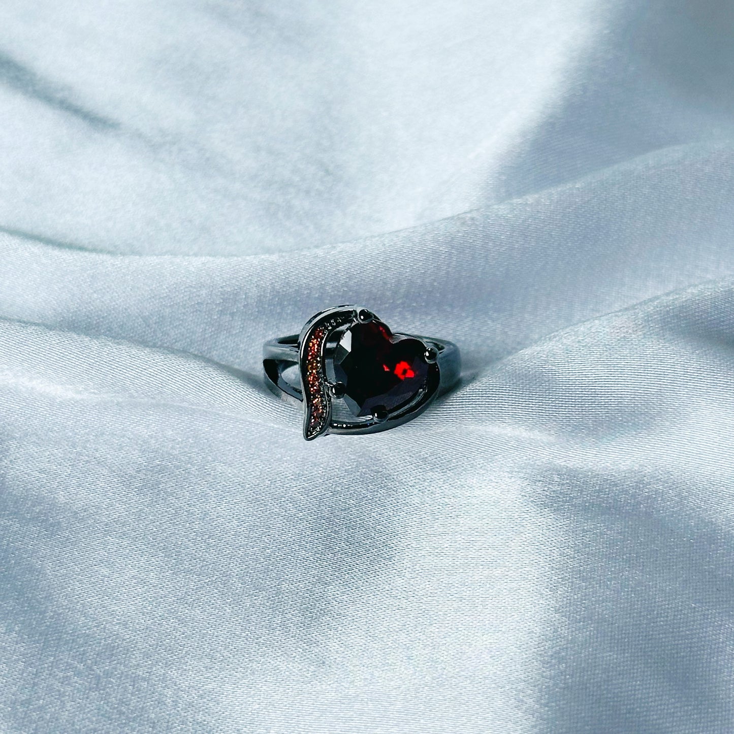 Red Ruby Cubic Zircon American Diamond 18K Black Gun Plated Adjustable Ring