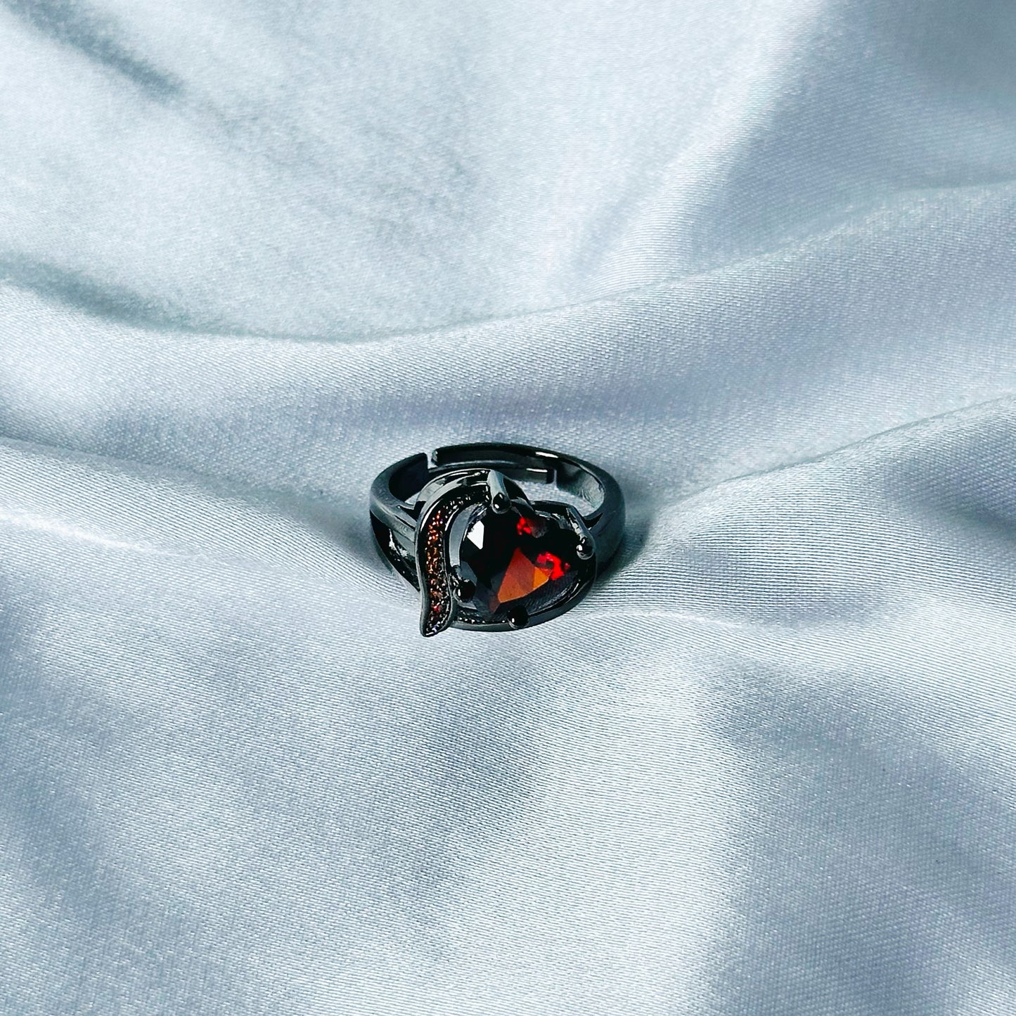 Red Ruby Cubic Zircon American Diamond 18K Black Gun Plated Adjustable Ring