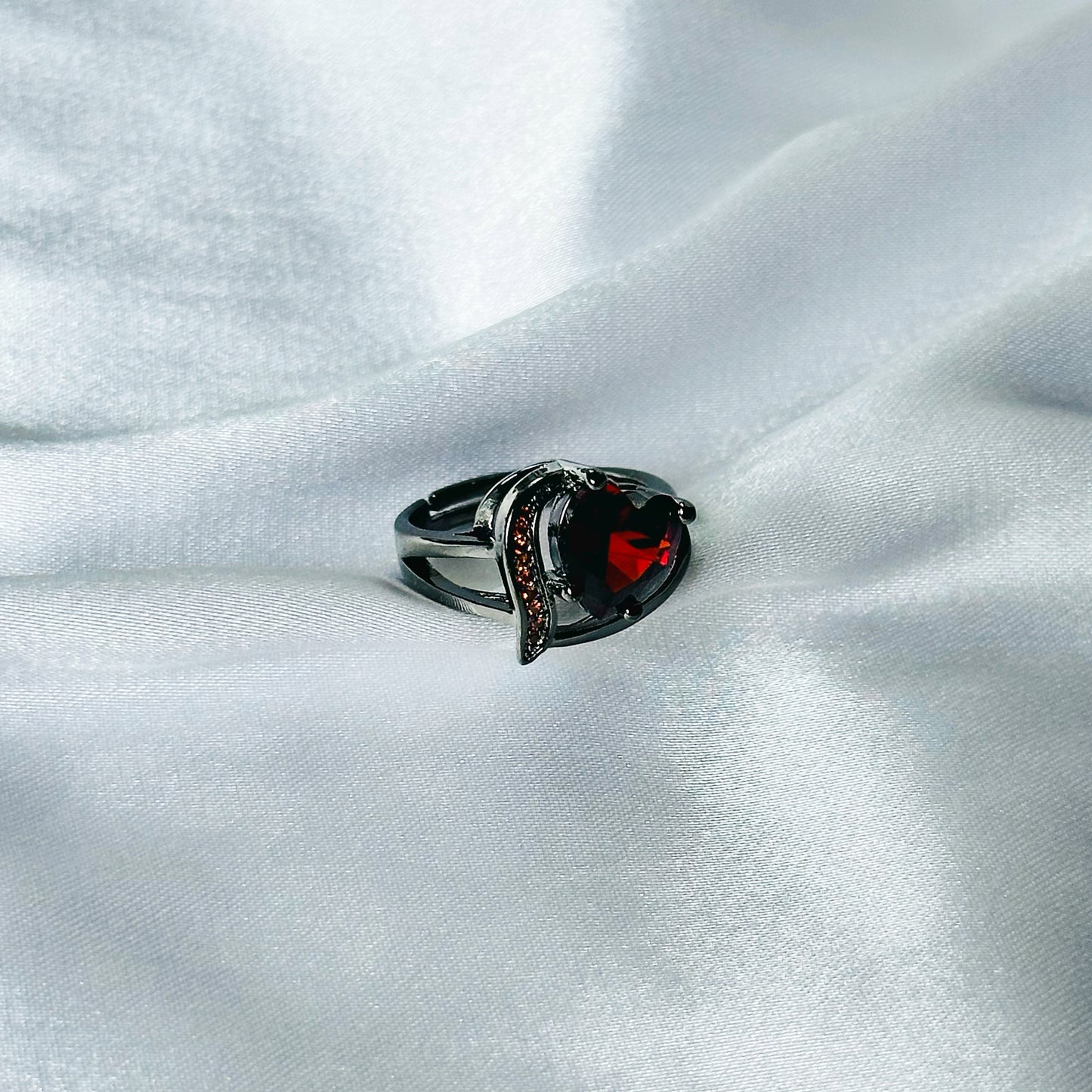 Red Ruby Cubic Zircon American Diamond 18K Black Gun Plated Adjustable Ring