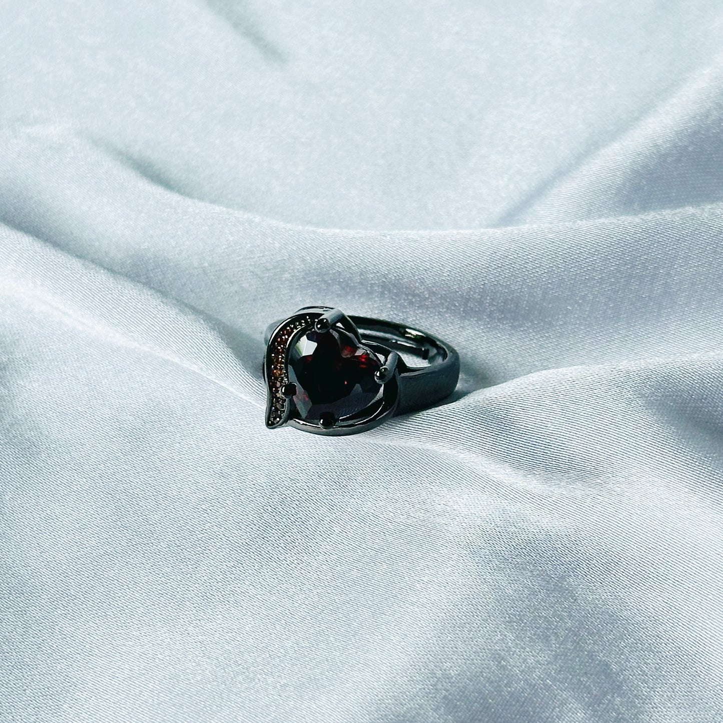 Red Ruby Cubic Zircon American Diamond 18K Black Gun Plated Adjustable Ring