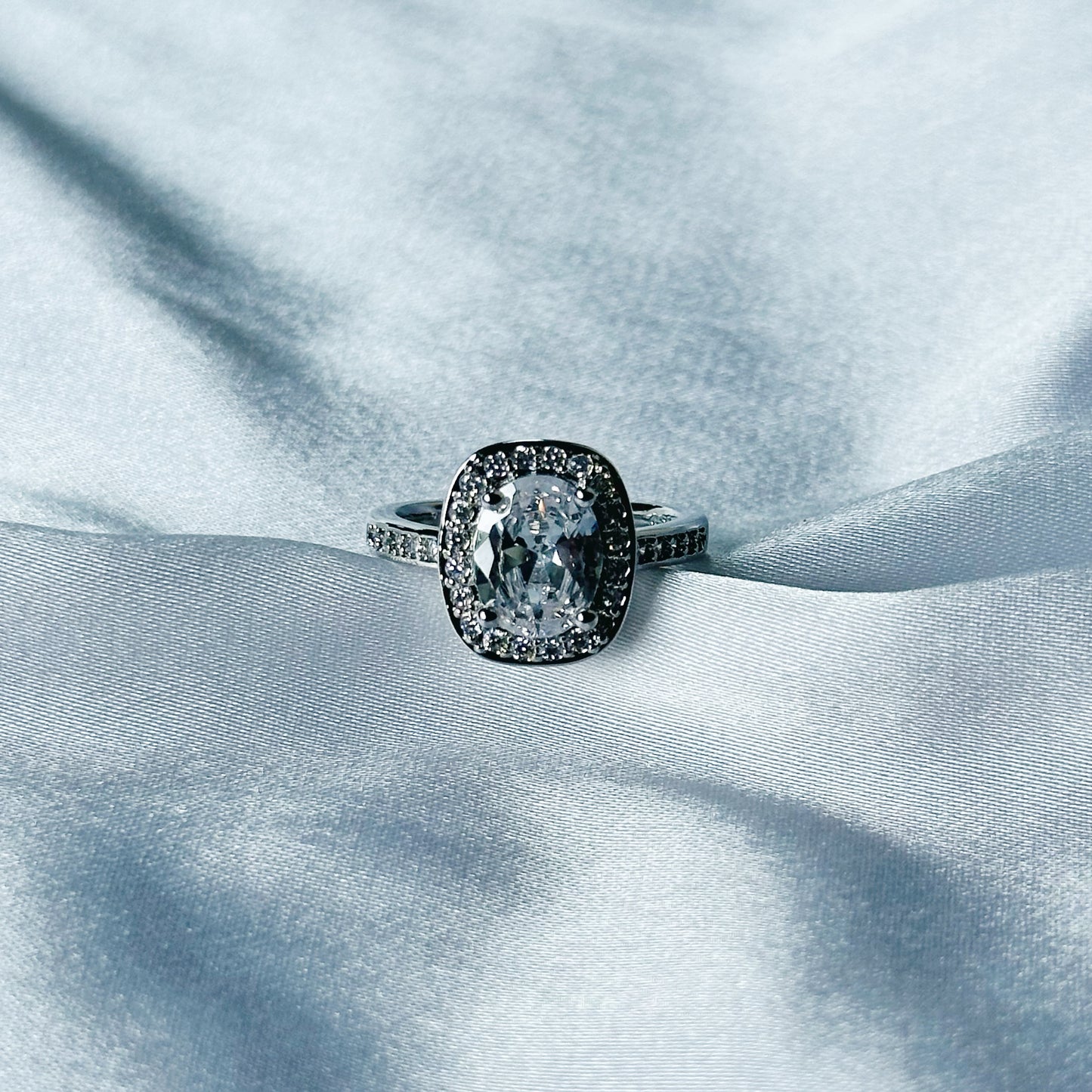 Solitaire Cubic Zircon American Diamond Silver Plated Adjustable Ring
