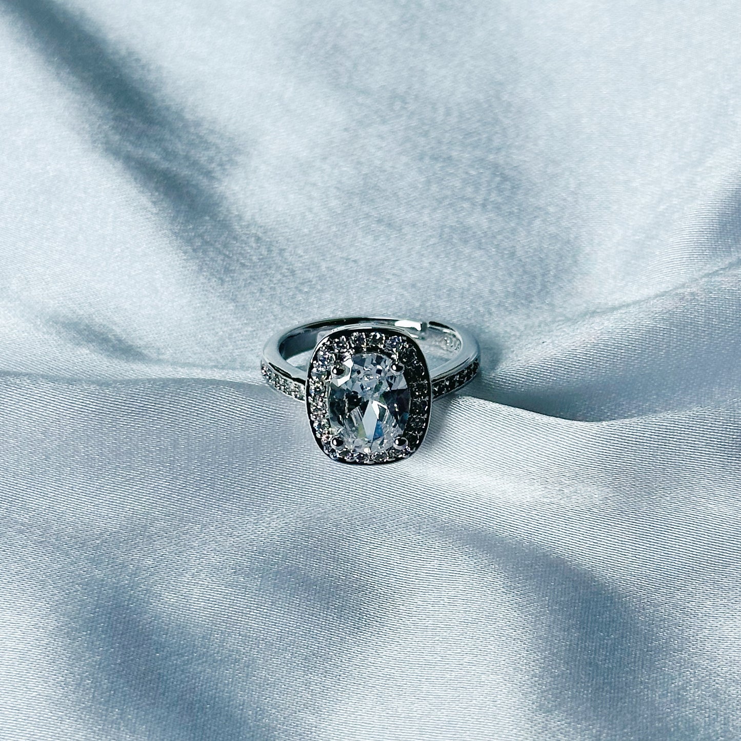 Solitaire Cubic Zircon American Diamond Silver Plated Adjustable Ring