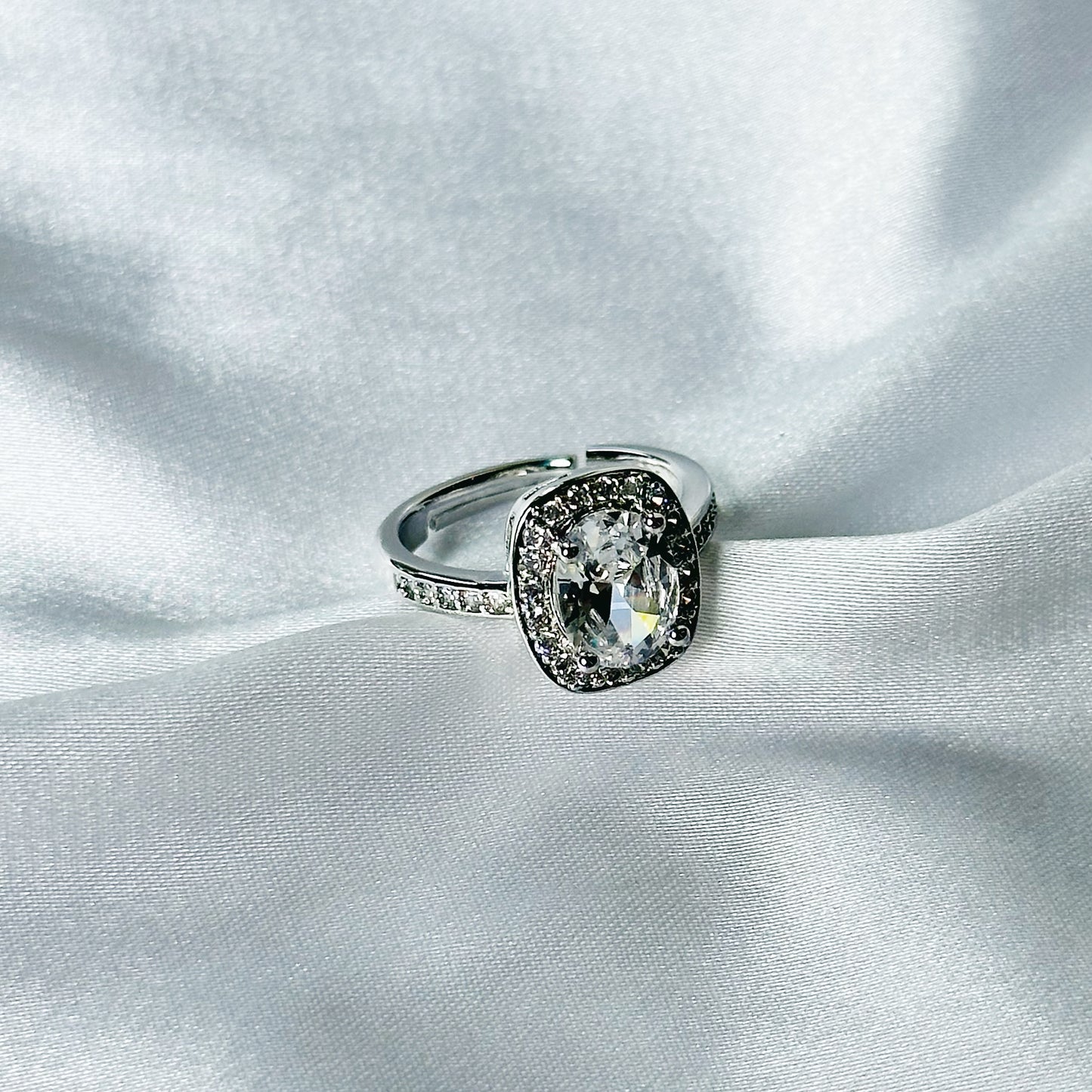 Solitaire Cubic Zircon American Diamond Silver Plated Adjustable Ring