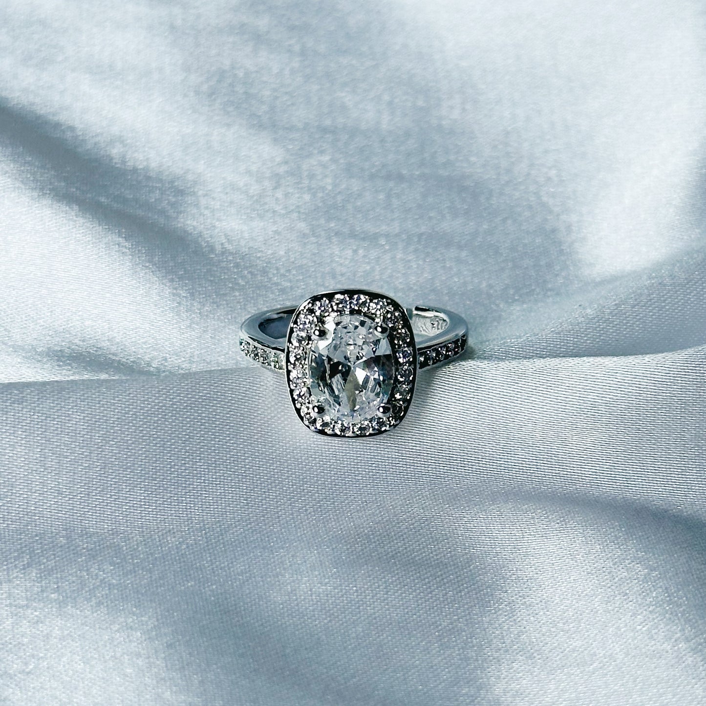 Solitaire Cubic Zircon American Diamond Silver Plated Adjustable Ring