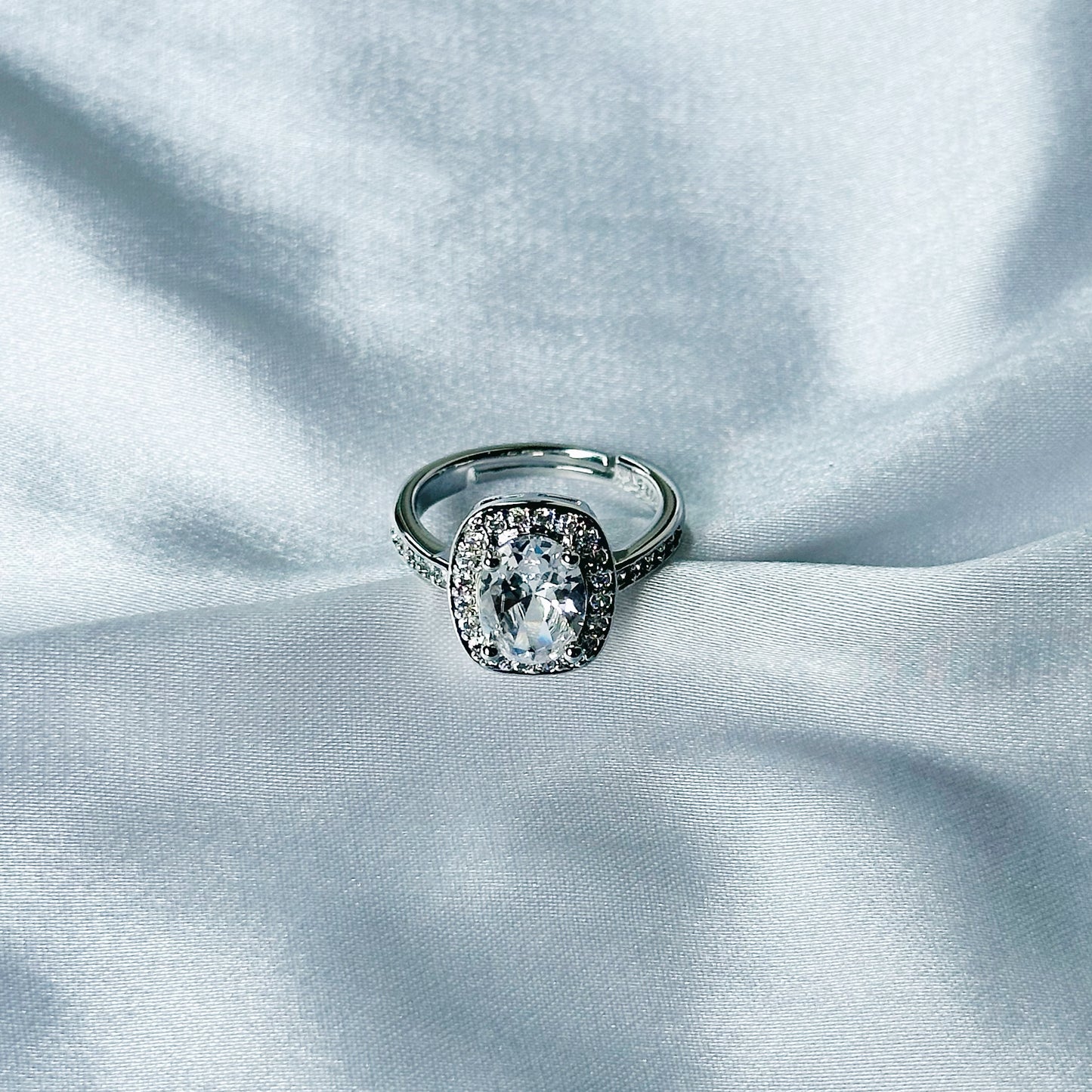 Solitaire Cubic Zircon American Diamond Silver Plated Adjustable Ring