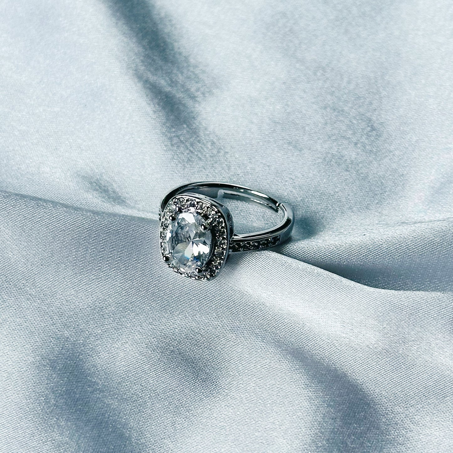 Solitaire Cubic Zircon American Diamond Silver Plated Adjustable Ring