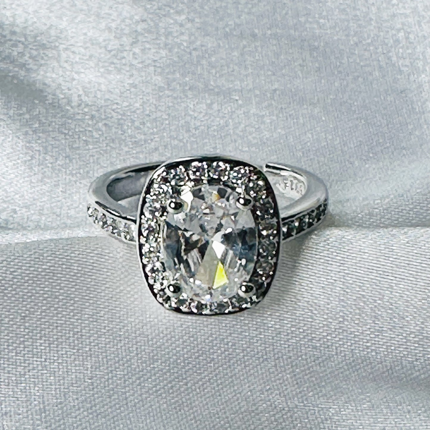 Solitaire Cubic Zircon American Diamond Silver Plated Adjustable Ring