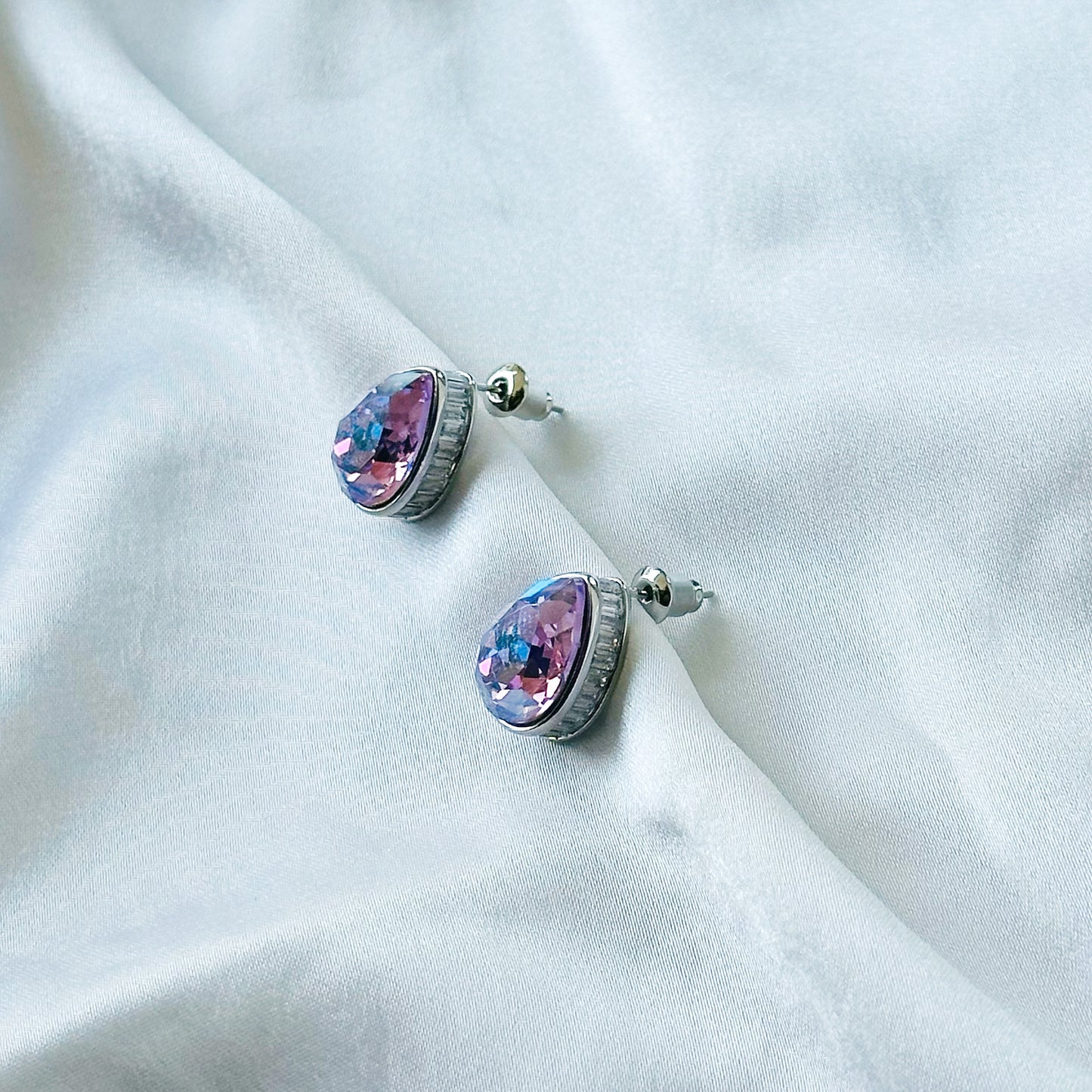 Purple Tanzanite Swarovski Crystal Silver Plated Stud Earrings