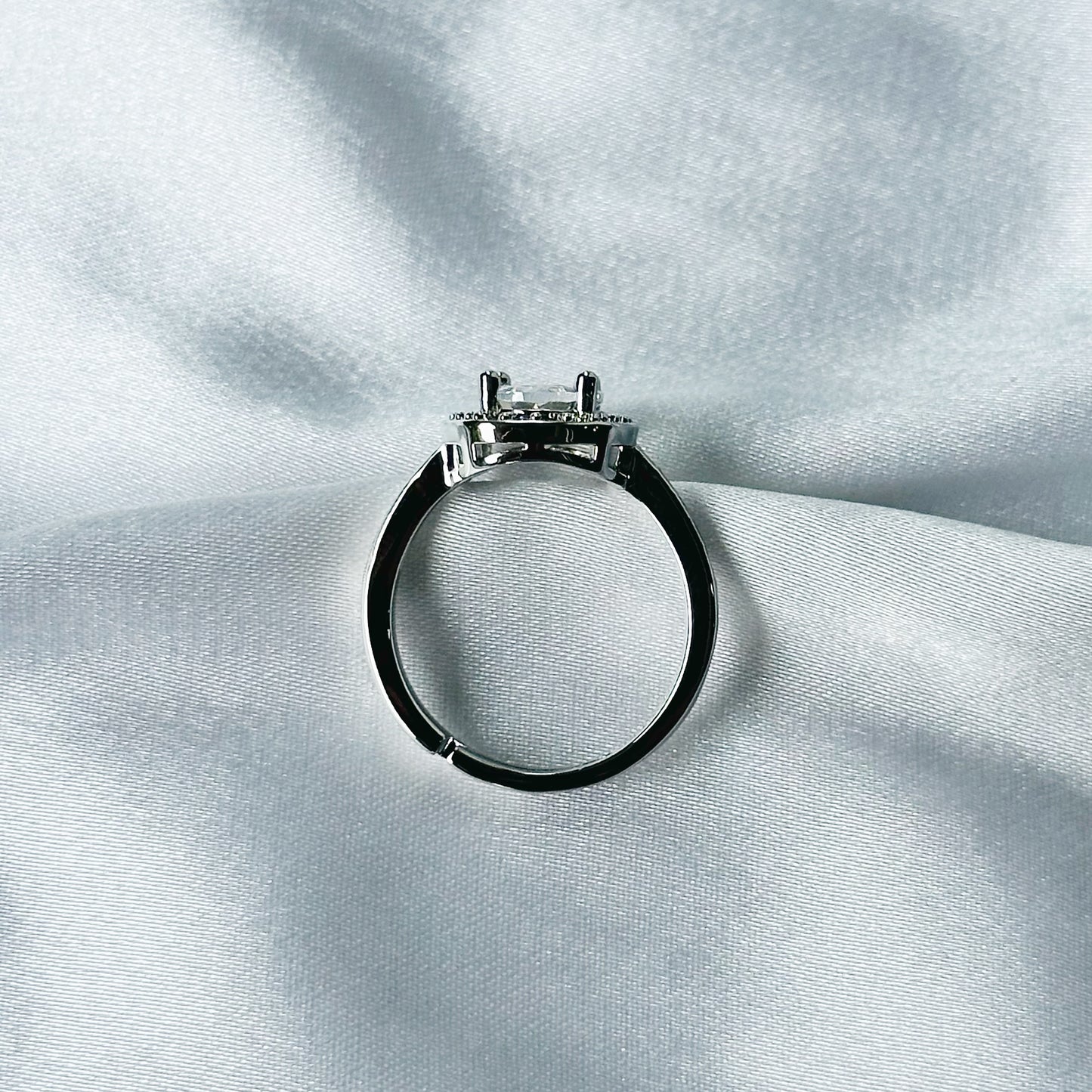 Solitaire Cubic Zircon American Diamond Silver Plated Adjustable Ring