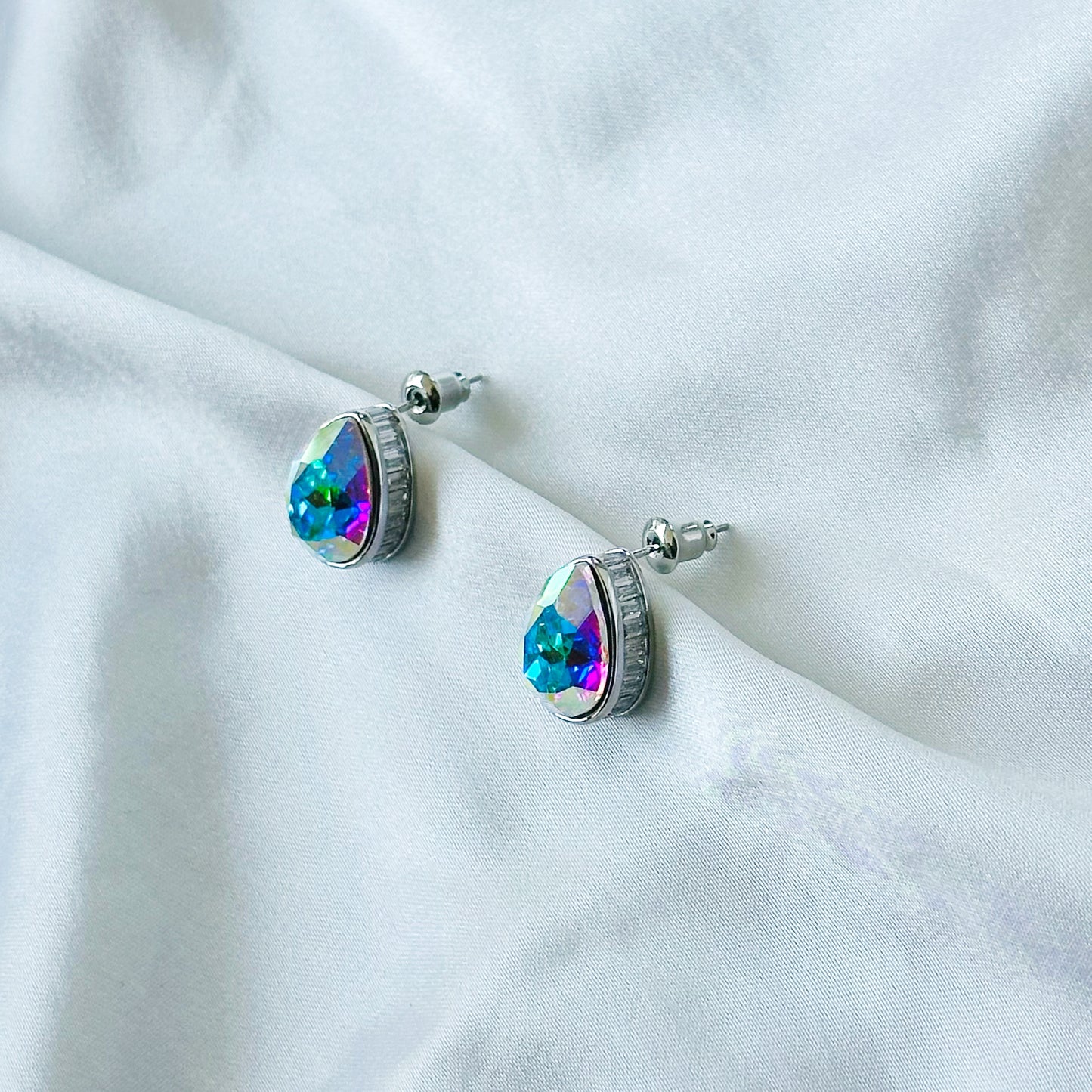 Air Blue Opal Swarovski Crystal Silver Plated Stud Earrings