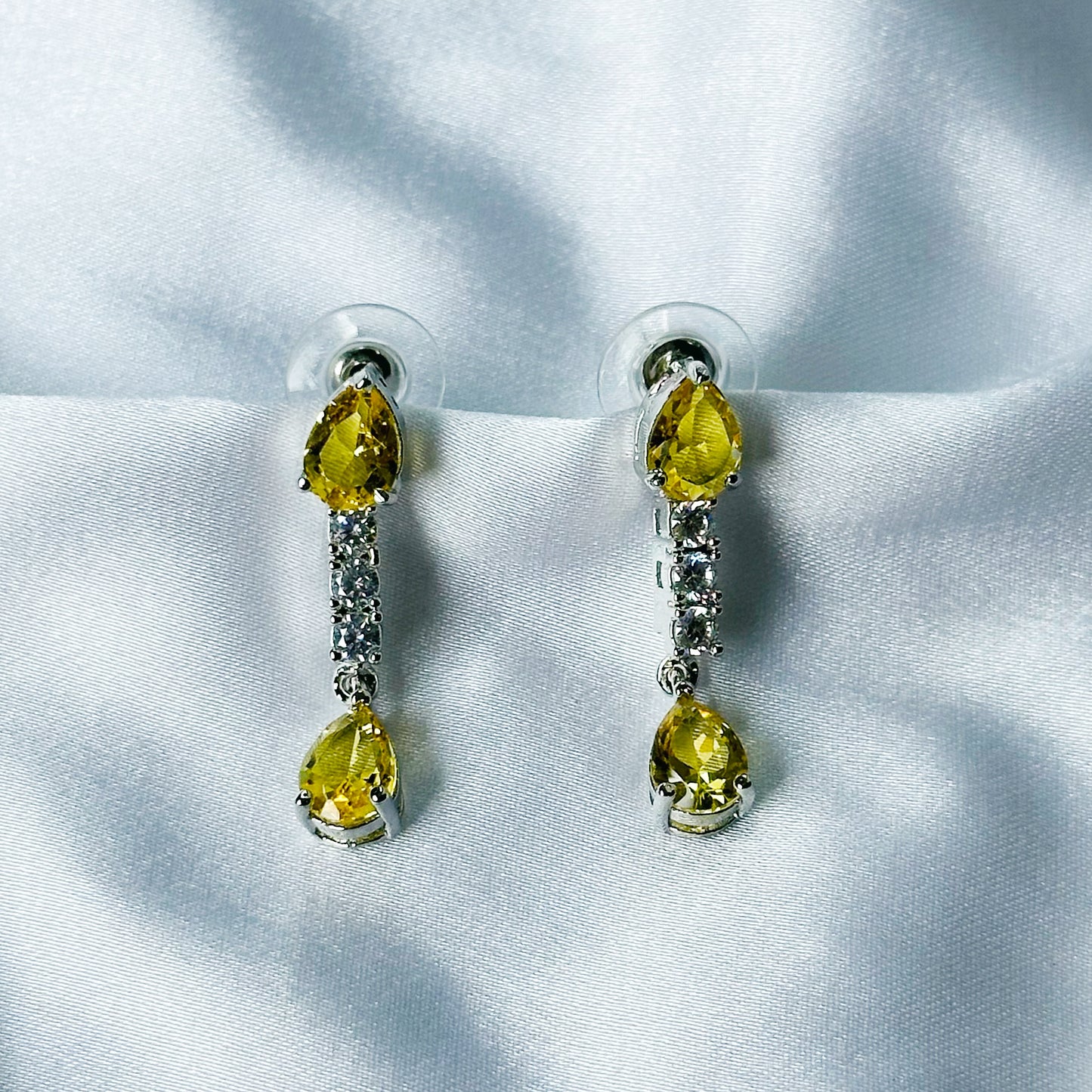 Yellow Topaz Cubic Zircon Stones American Diamond Silver Plated Necklace Set