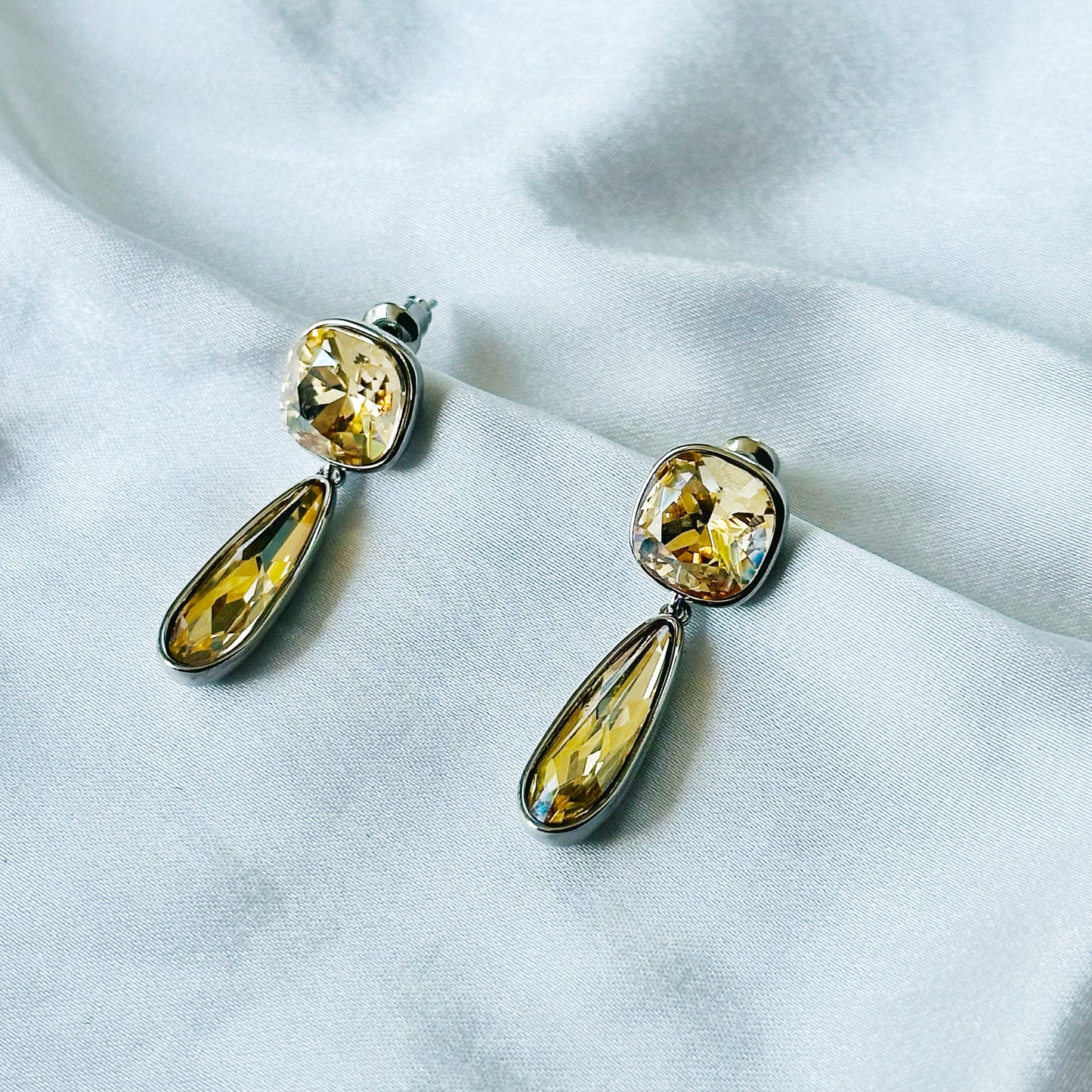 Light Yellow Topaz Swarovski Crystal Silver Plated Earrings