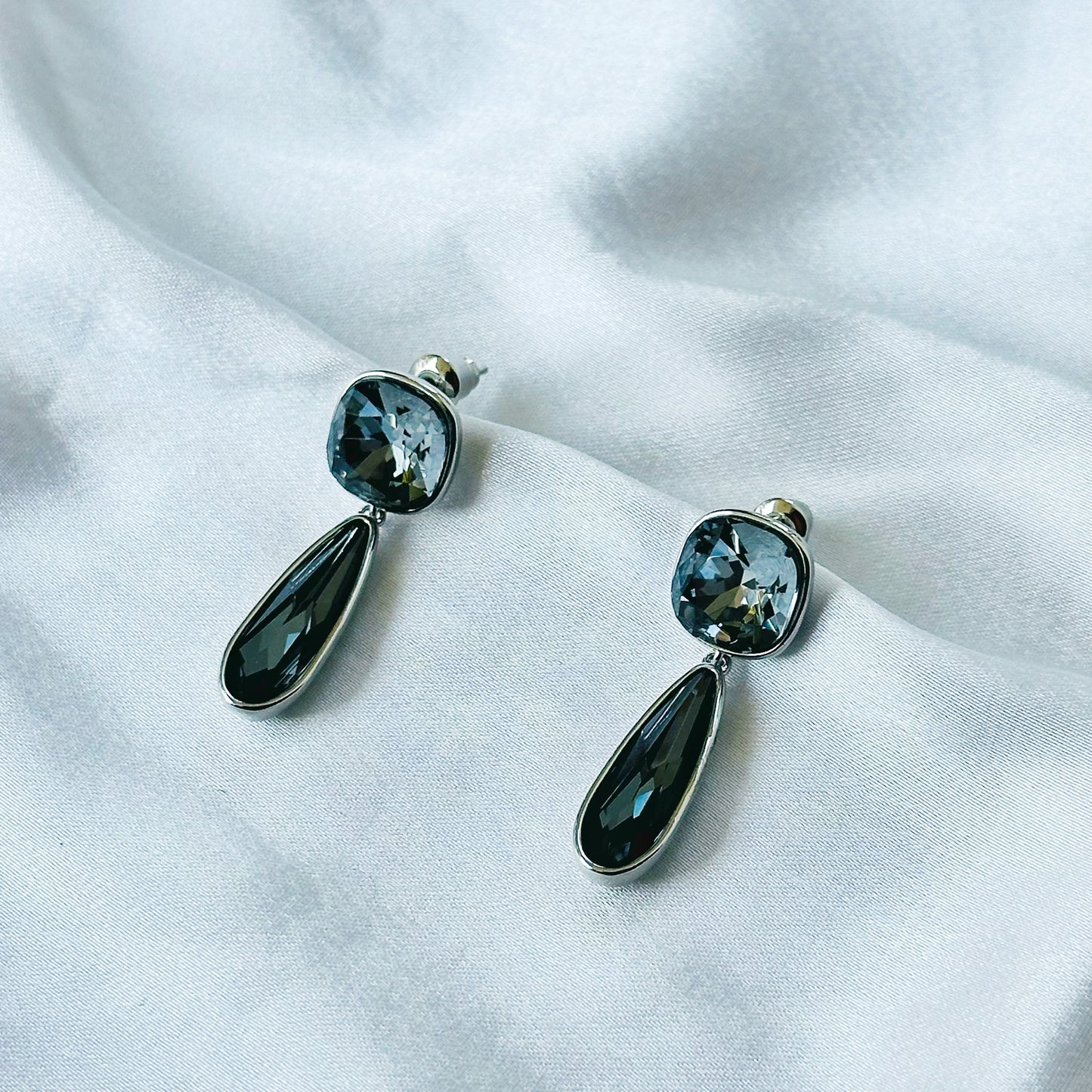 Black Morion Swarovski Crystal Silver Plated Earrings