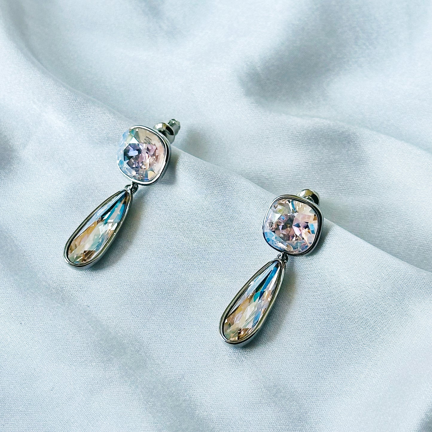 Rose Water Opal Swarovski Crystal Silver Plated Earrings