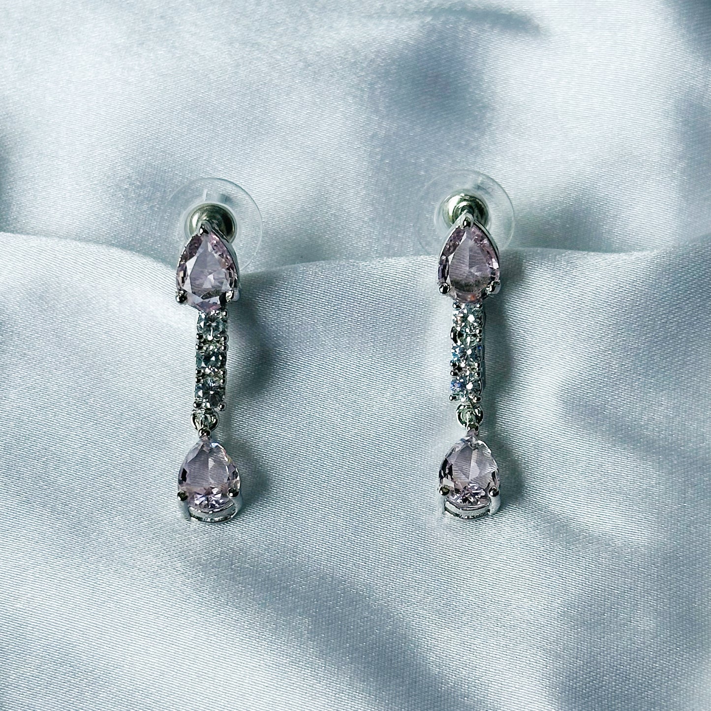 Pink Topaz Cubic Zircon Stones American Diamond Silver Plated Necklace Set
