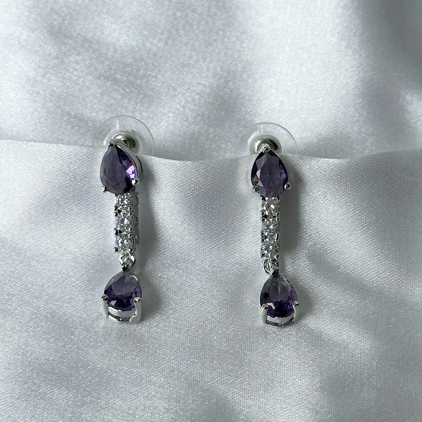 Deep Purple Amethyst Cubic Zircon Stones American Diamond Silver Plated Necklace Set