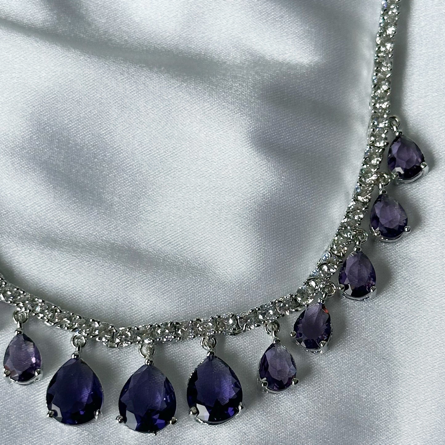 Deep Purple Amethyst Cubic Zircon Stones American Diamond Silver Plated Necklace Set