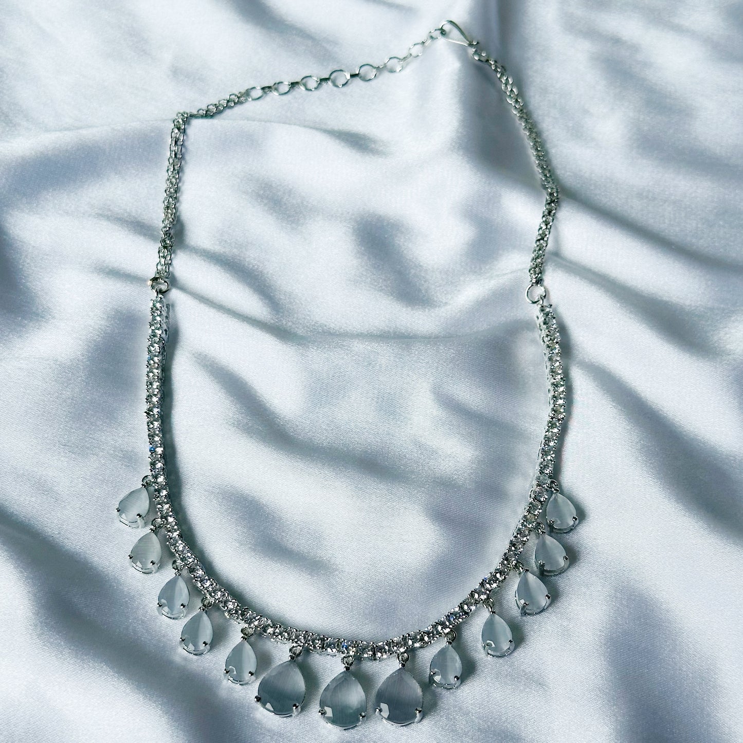 Grey Zircon Stones American Diamond Silver Plated Necklace Set