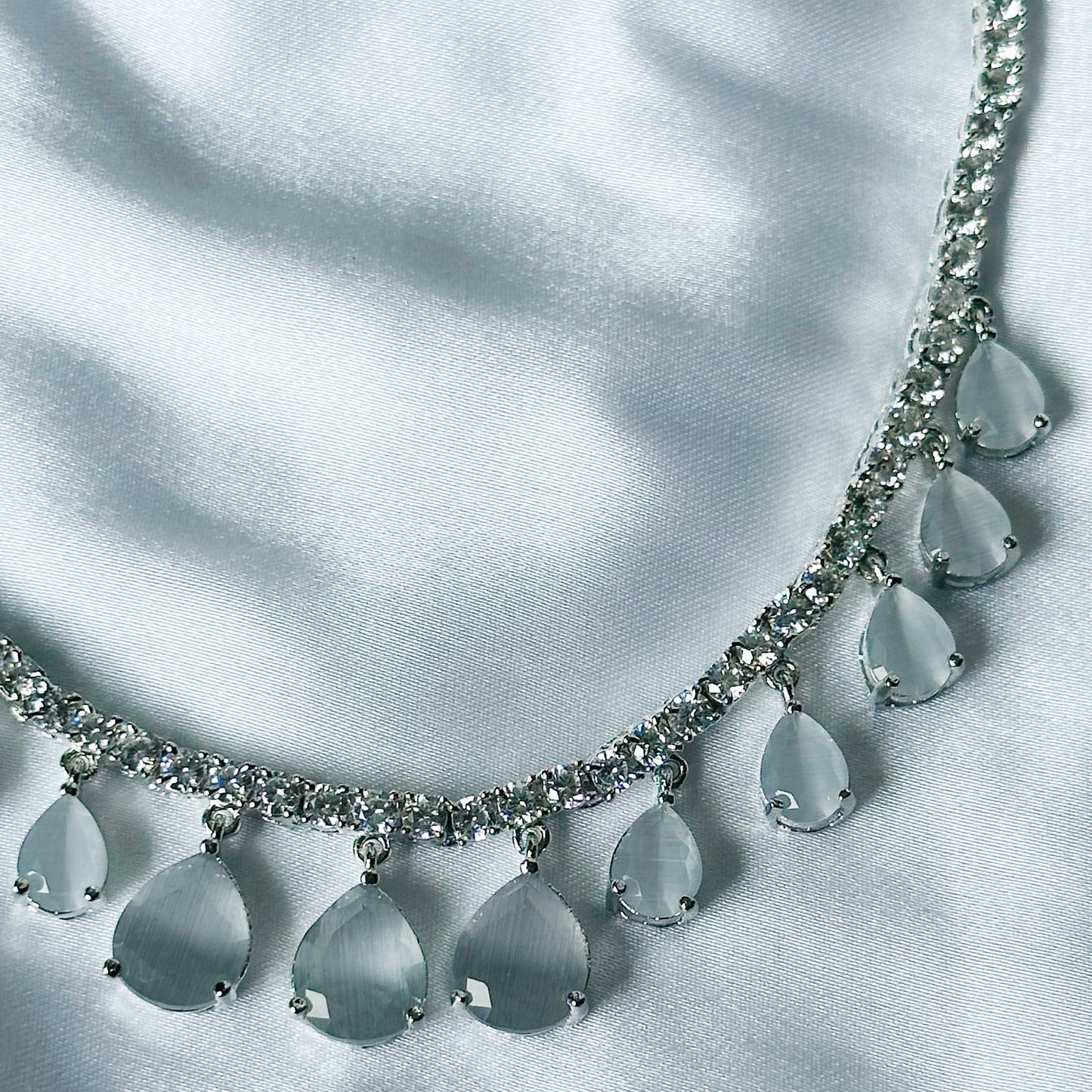 Grey Cubic Zirconia American Diamond Silver Plated Necklace Set