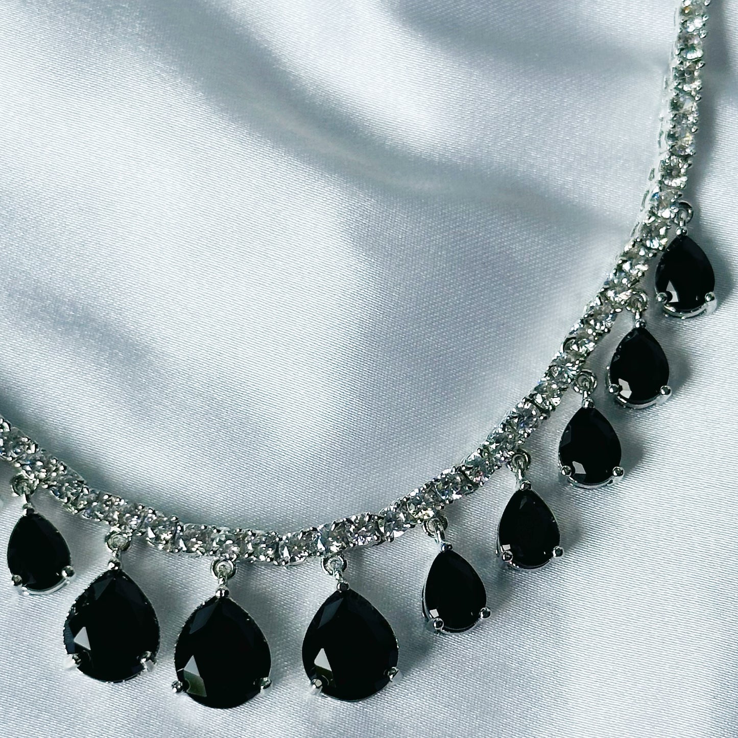 Black Zircon Stones American Diamond Silver Plated Necklace Set