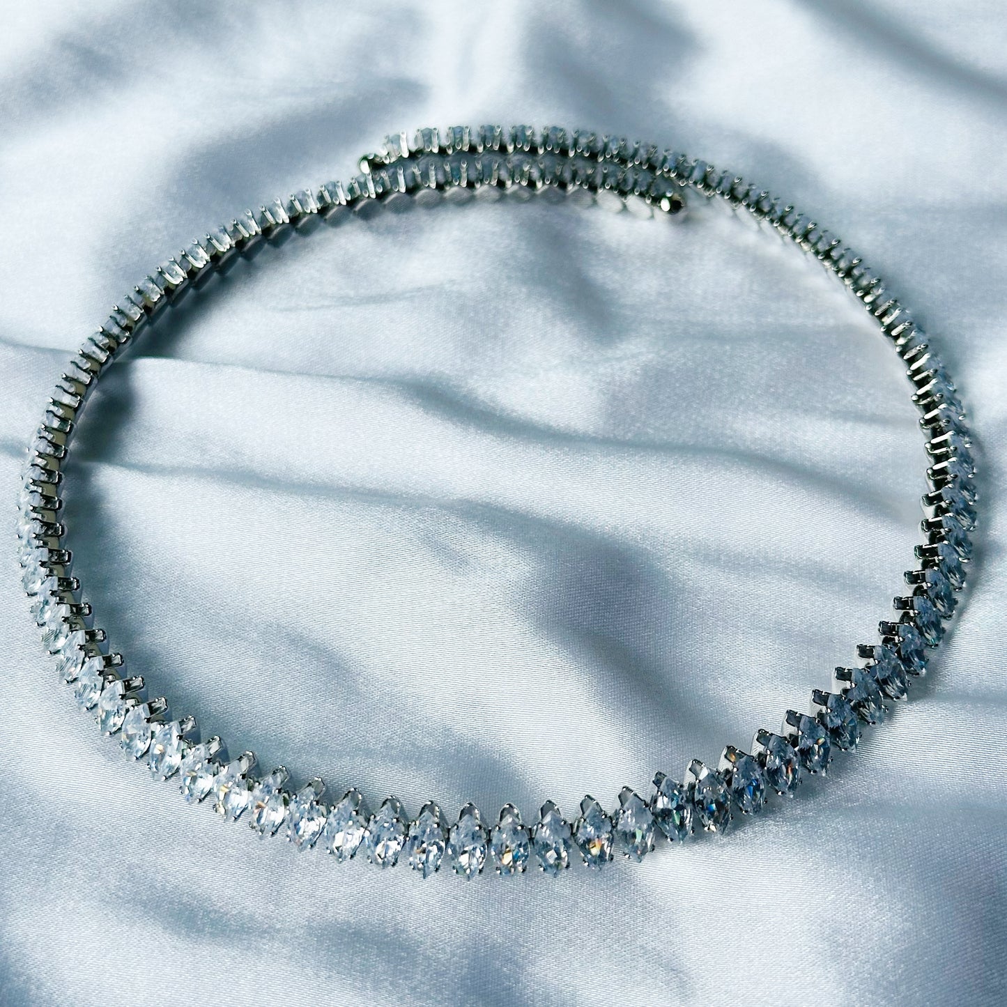 Solitaire Cubic Zirconia American Diamond Silver Plated Necklace Set