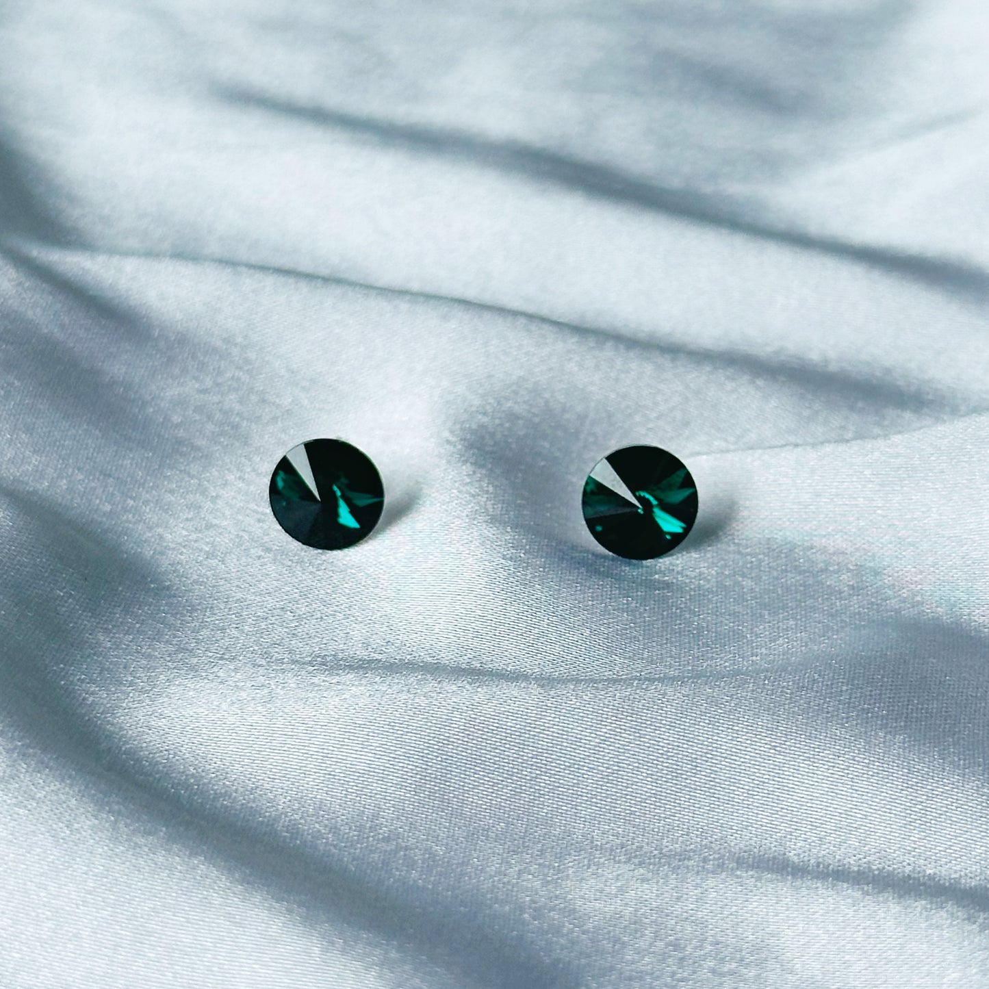 Green Emerald Swarovski Crystal Silver Plated Stud Earrings