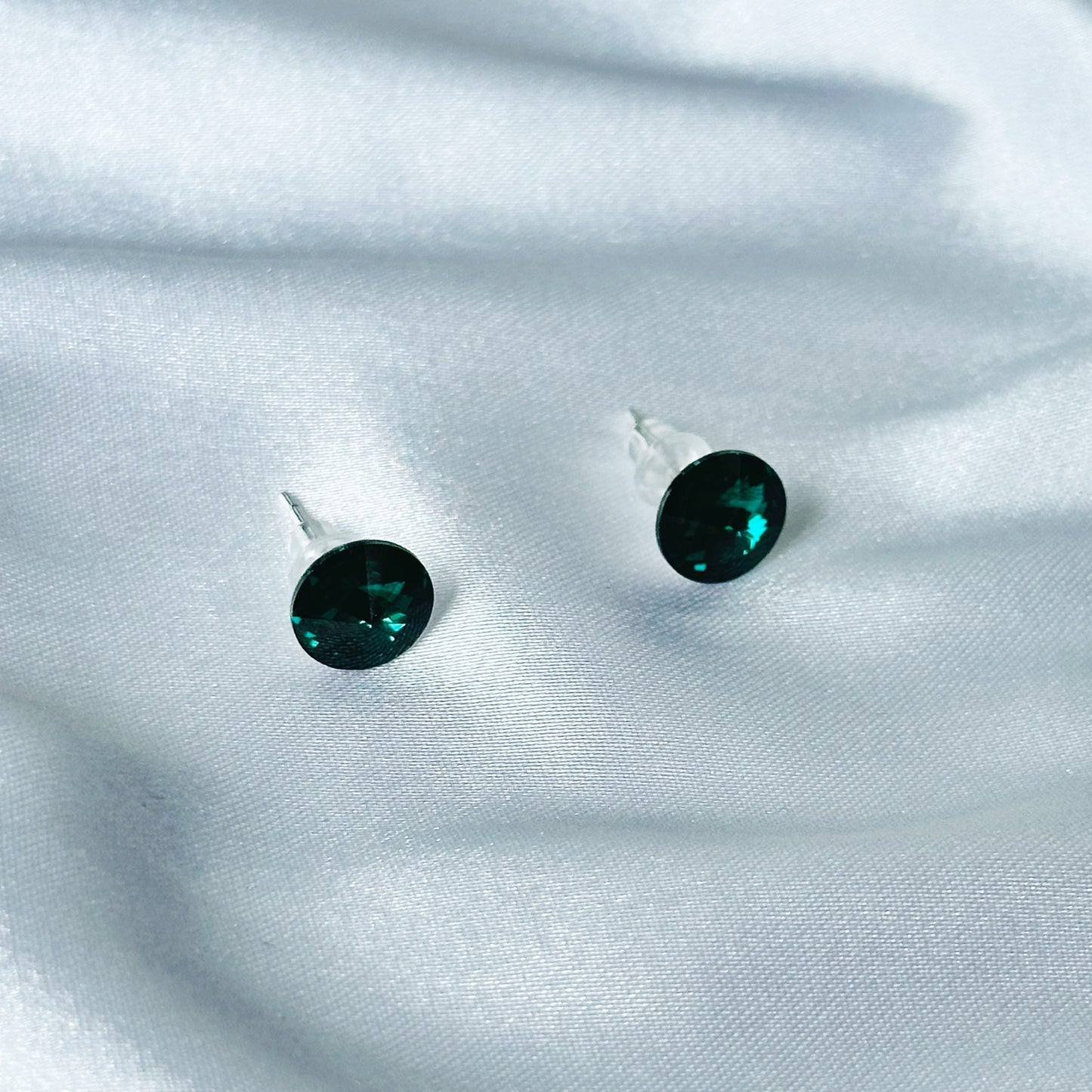 Green Emerald Swarovski Crystal Silver Plated Stud Earrings