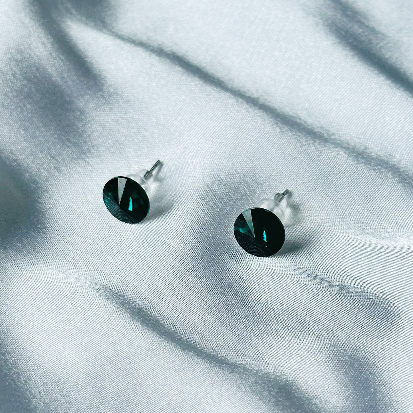 Green Emerald Swarovski Crystal Silver Plated Stud Earrings