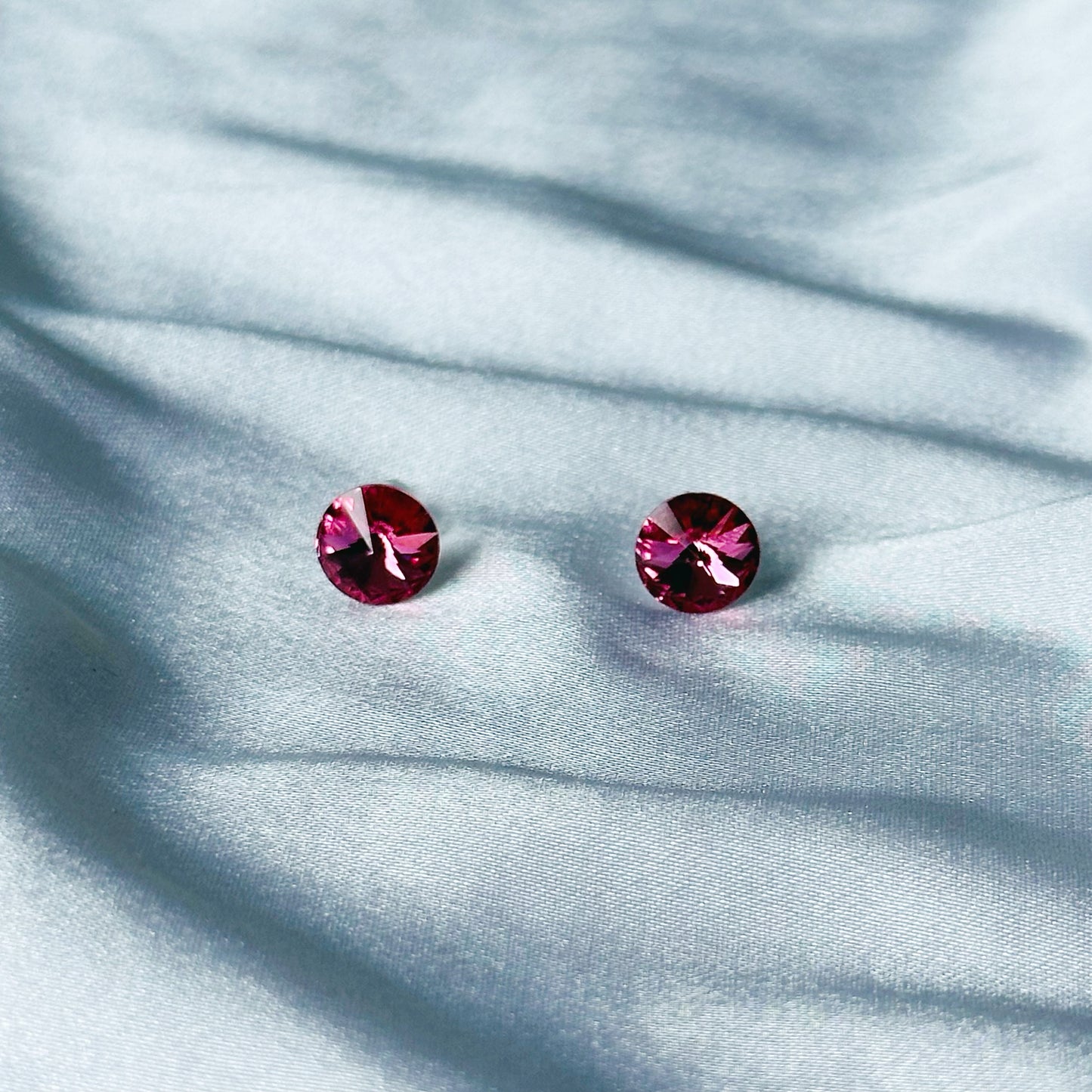 Indian Pink Swarovski Crystal Silver Plated Stud Earrings
