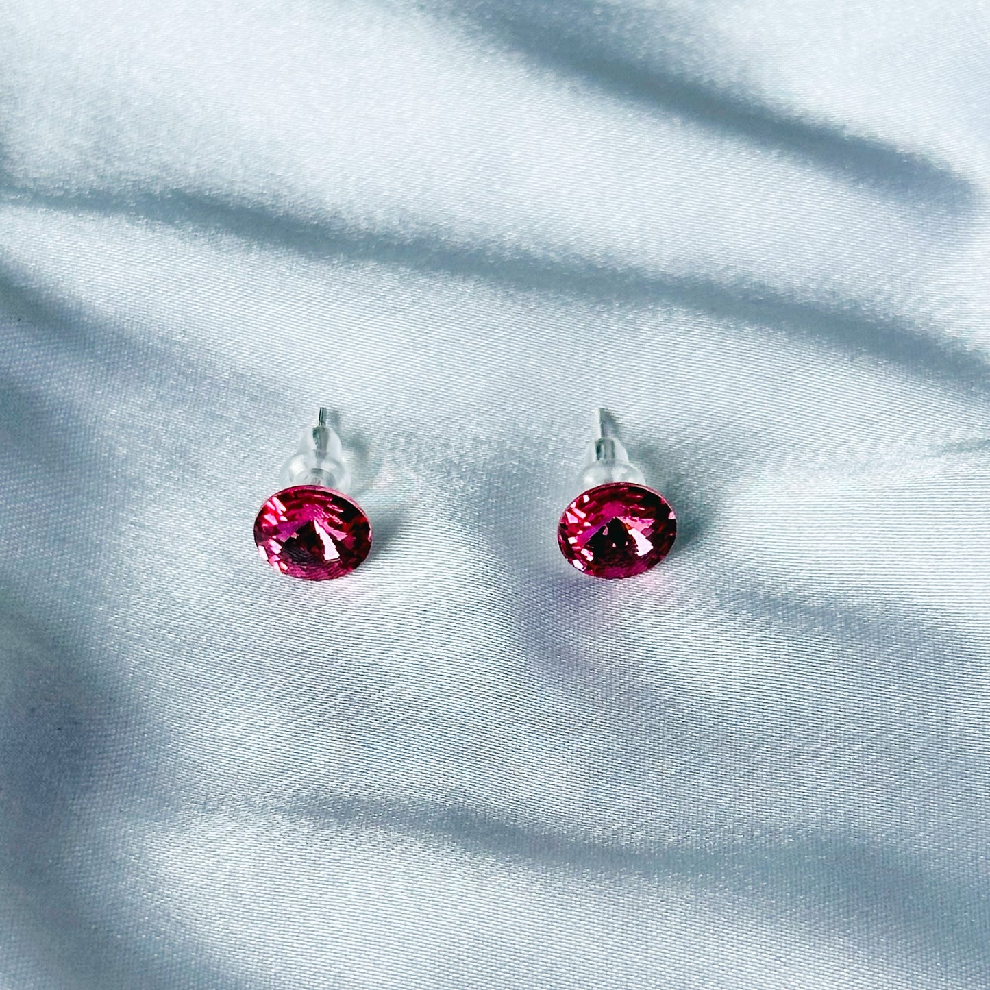 Indian Pink Swarovski Crystal Silver Plated Stud Earrings