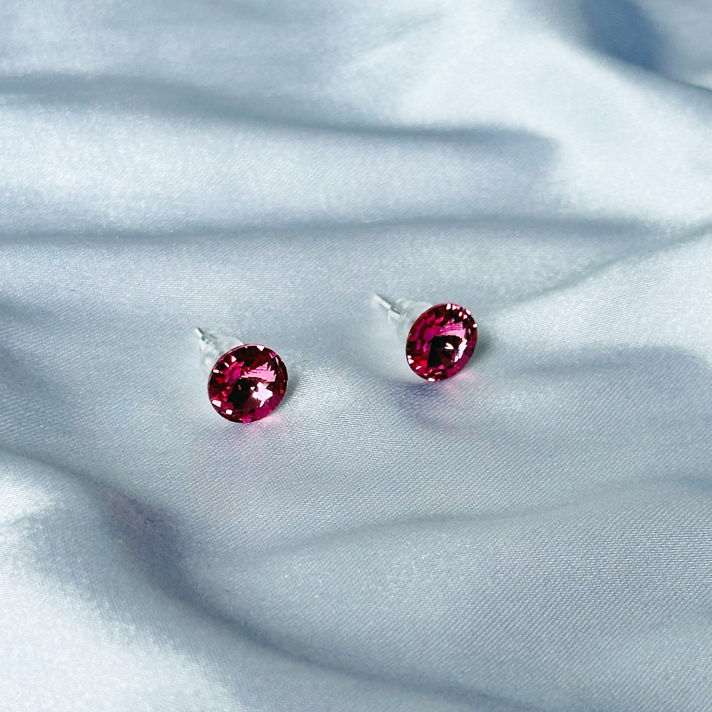 Indian Pink Swarovski Crystal Silver Plated Stud Earrings