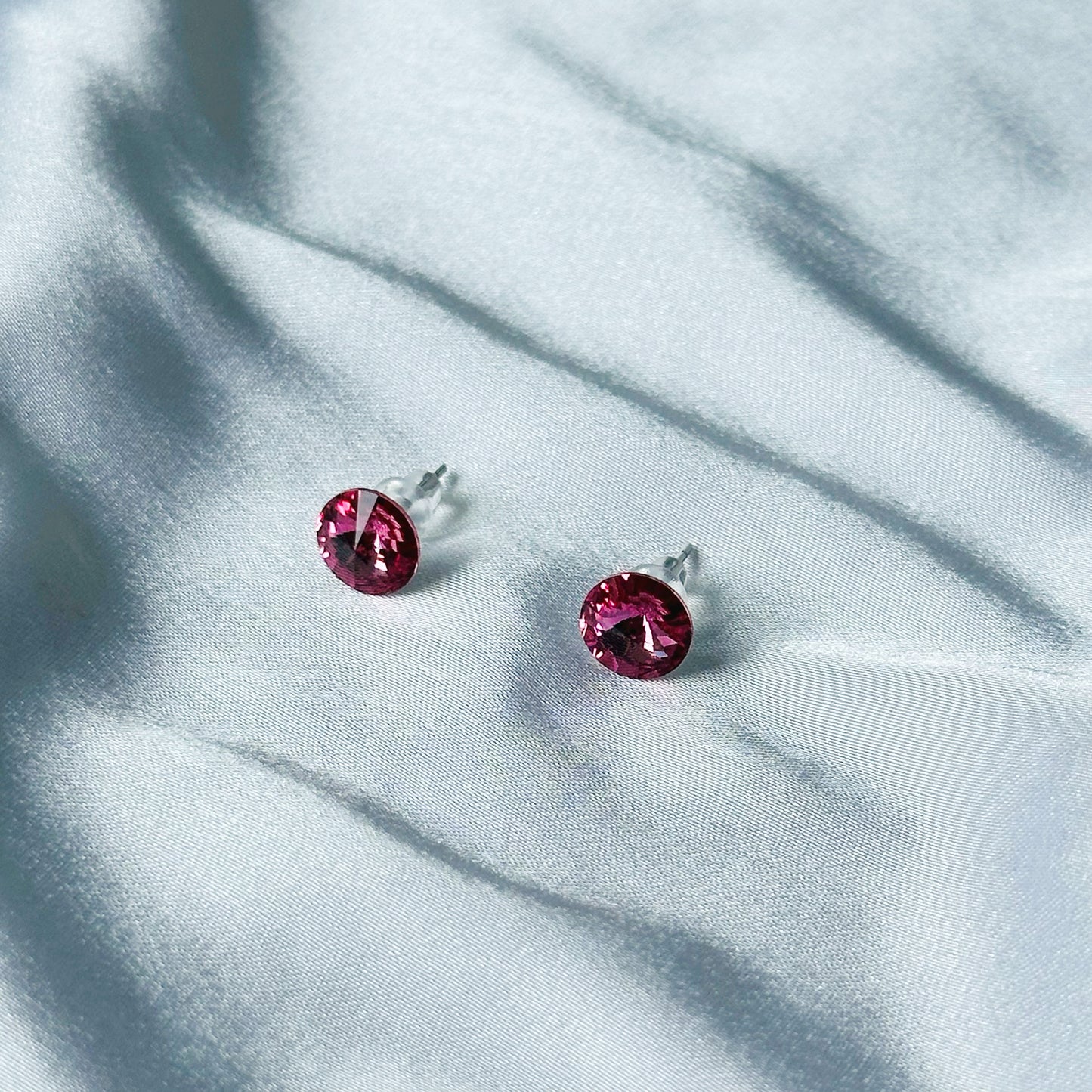 Indian Pink Swarovski Crystal Silver Plated Stud Earrings