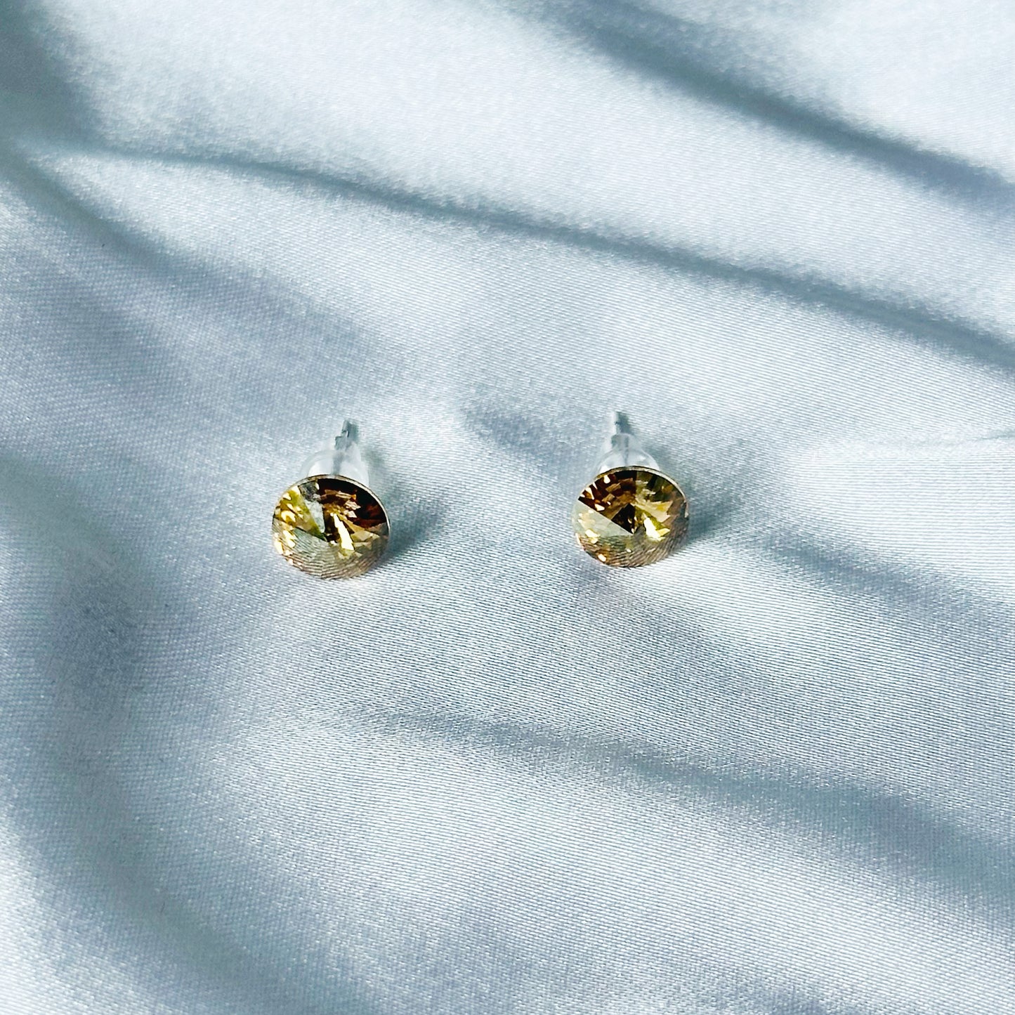 Lt Colorado Topaz Swarovski Crystal Silver Plated Stud Earrings