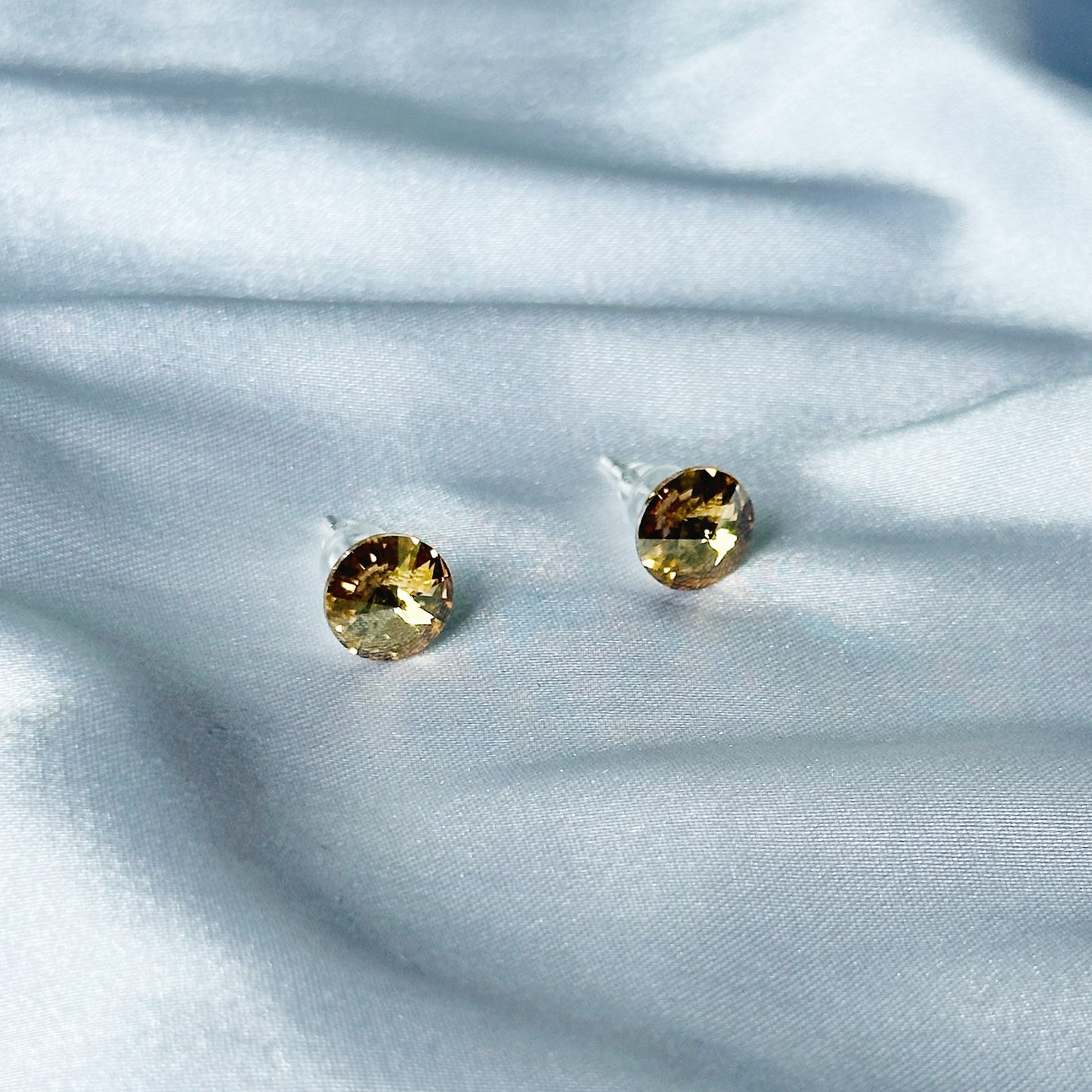Lt Colorado Topaz Swarovski Crystal Silver Plated Stud Earrings
