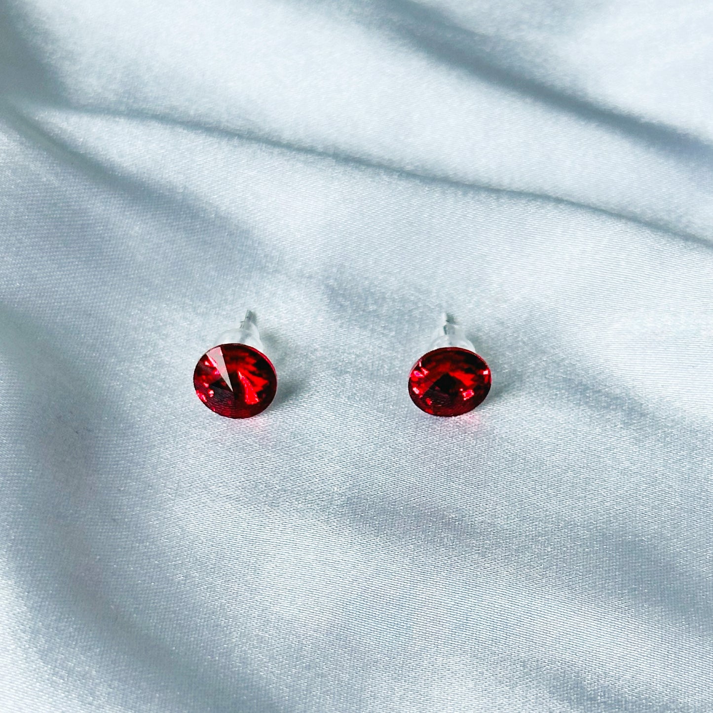Red Siam Swarovski Crystal Silver Plated Stud Earrings