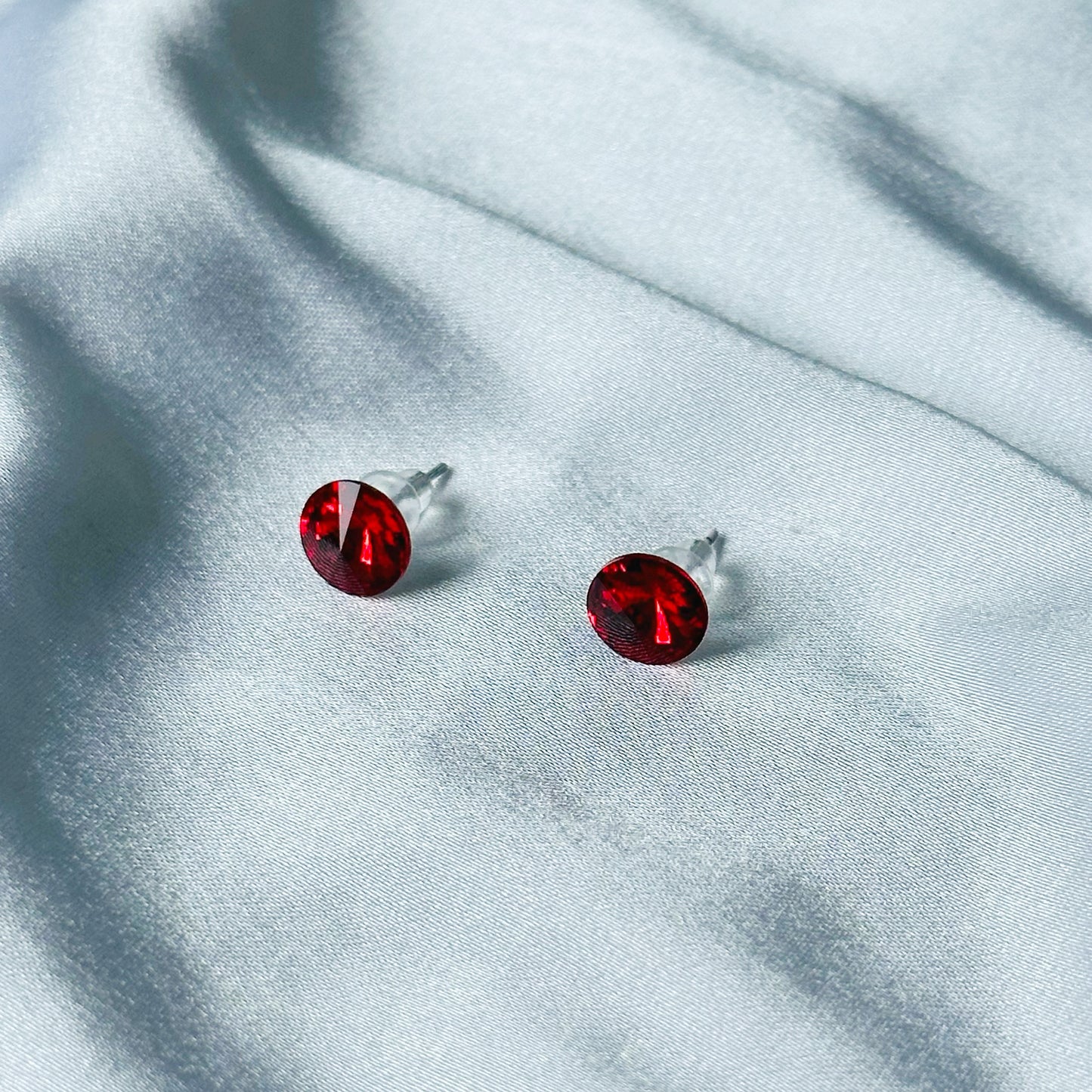 Red Siam Swarovski Crystal Silver Plated Stud Earrings