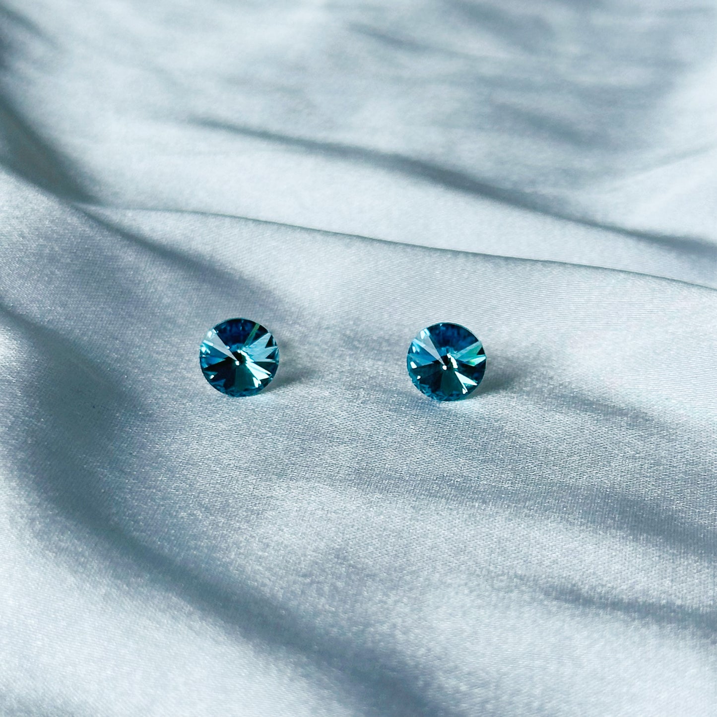Aquamarine Swarovski Crystal Silver Plated Stud Earrings