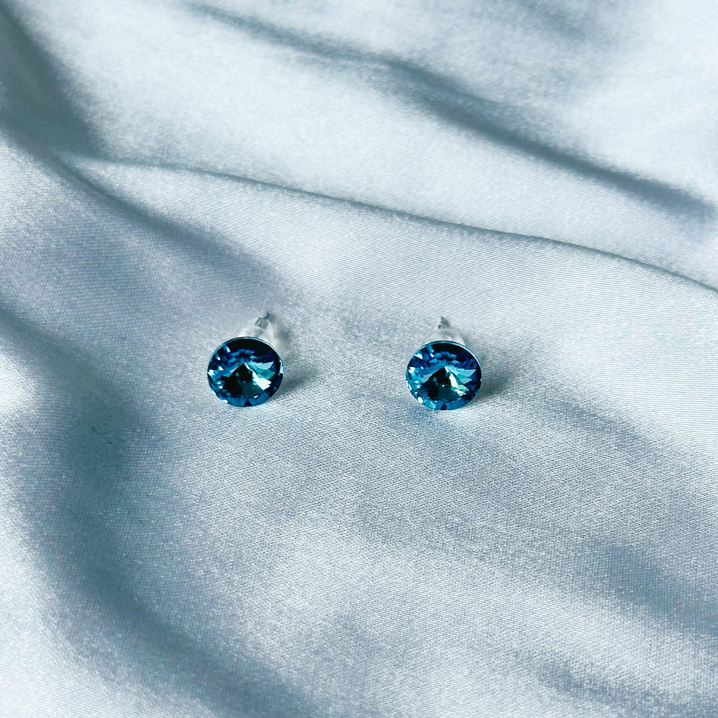 Aquamarine Swarovski Crystal Silver Plated Stud Earrings