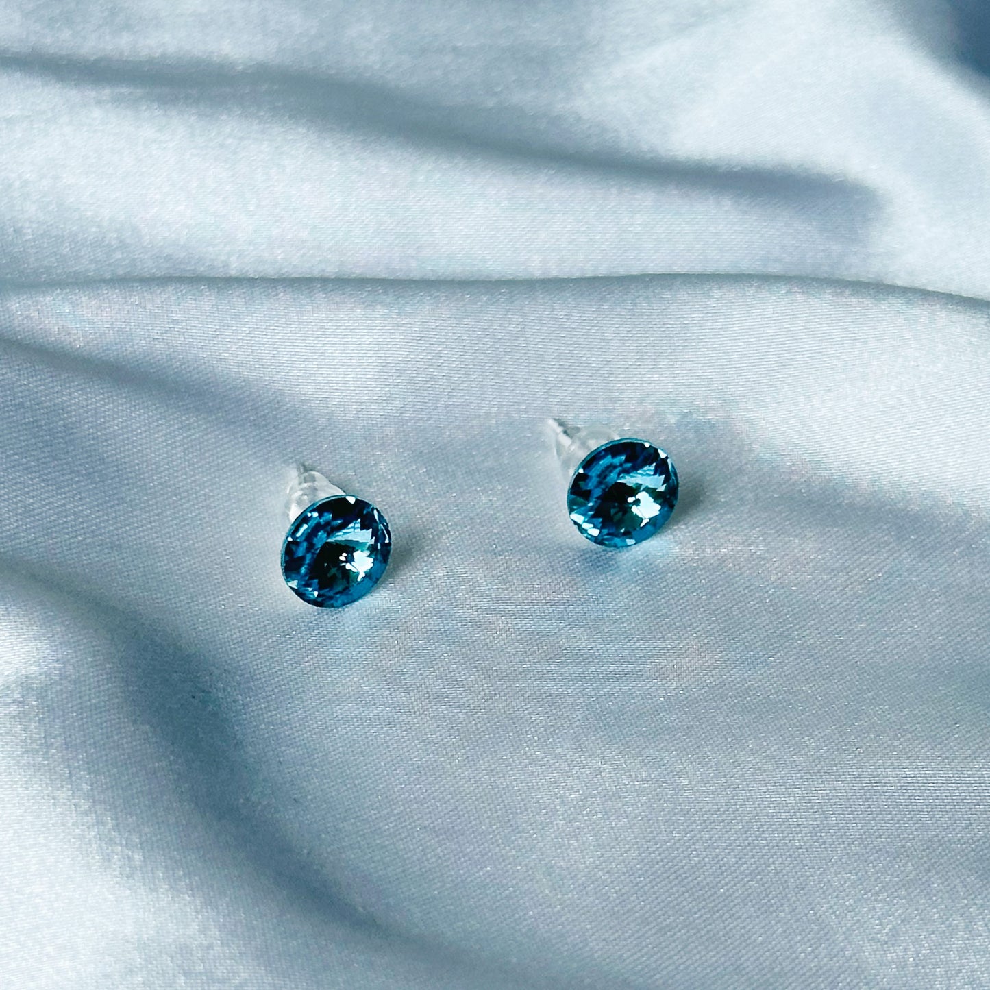 Aquamarine Swarovski Crystal Silver Plated Stud Earrings