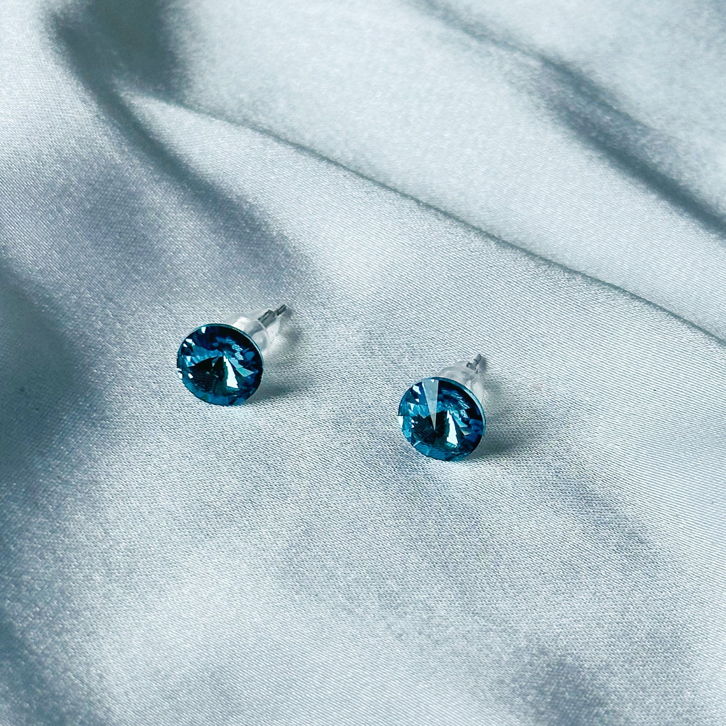 Aquamarine Swarovski Crystal Silver Plated Stud Earrings