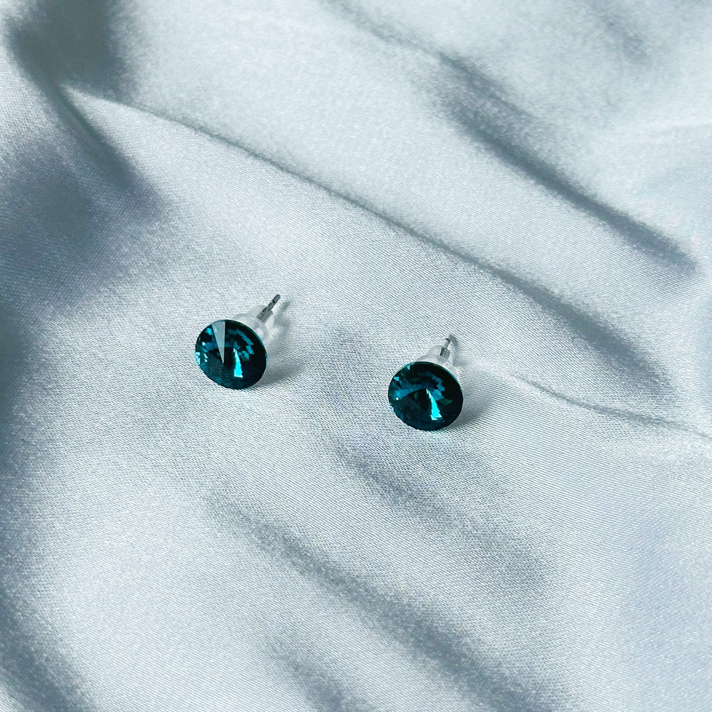 Light Green Emerald Swarovski Crystal Silver Plated Stud Earrings