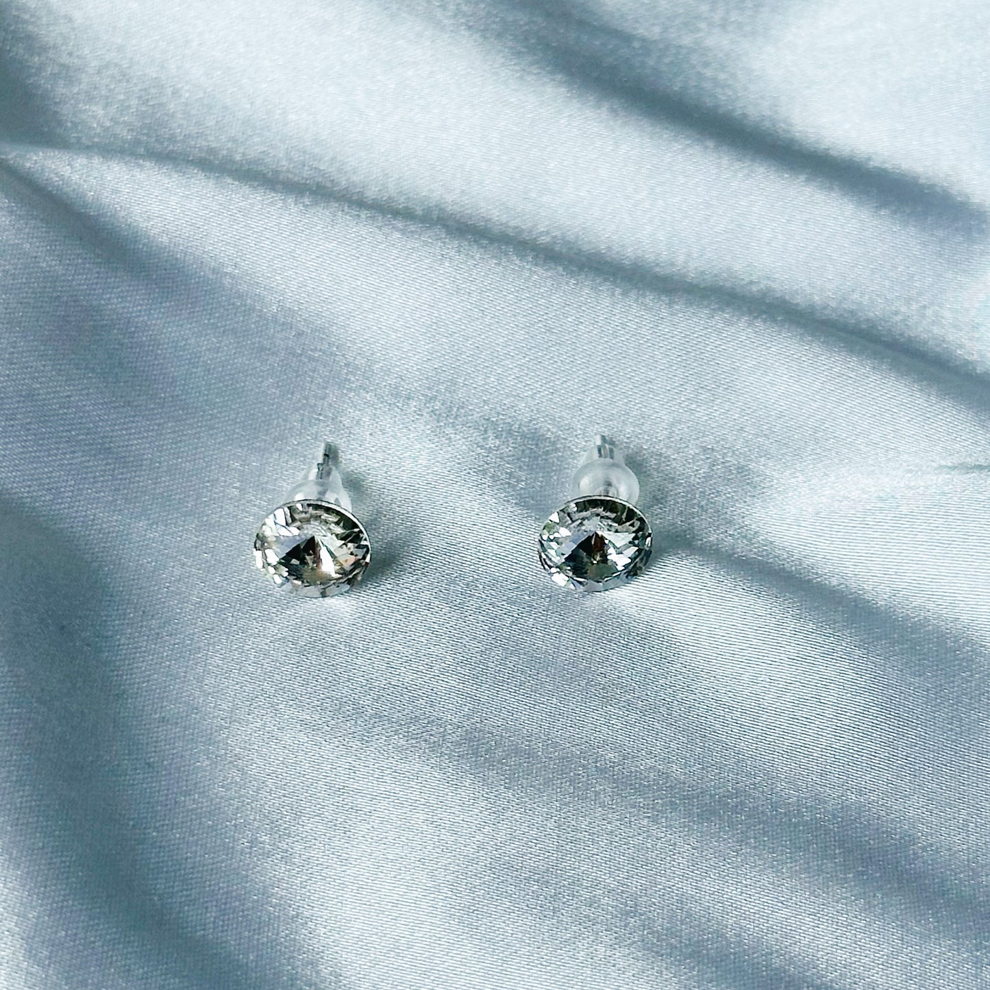 White Crystal Swarovski Crystal Silver Plated Stud Earrings