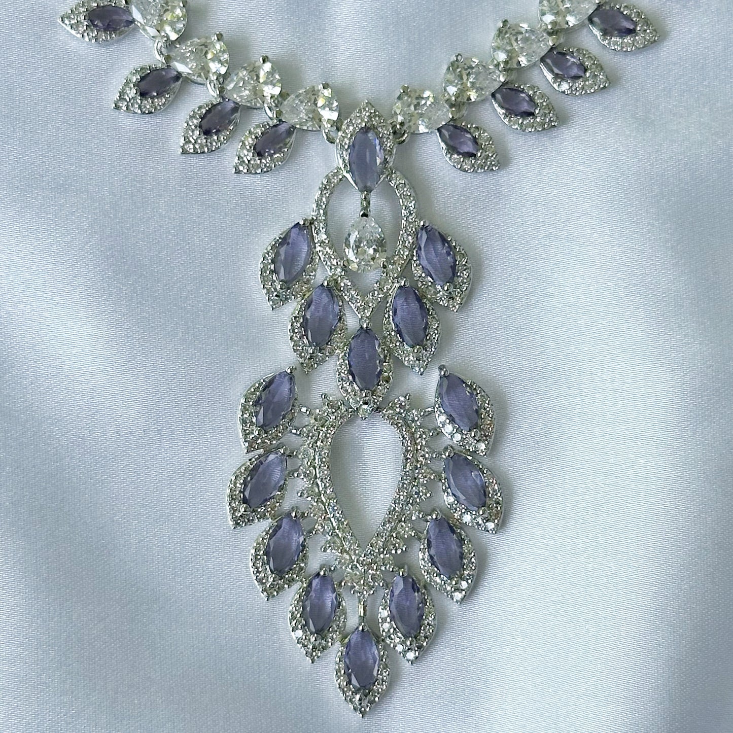 Deep Purple Amethyst Cubic Zircon American Diamond Silver Plated Necklace Set