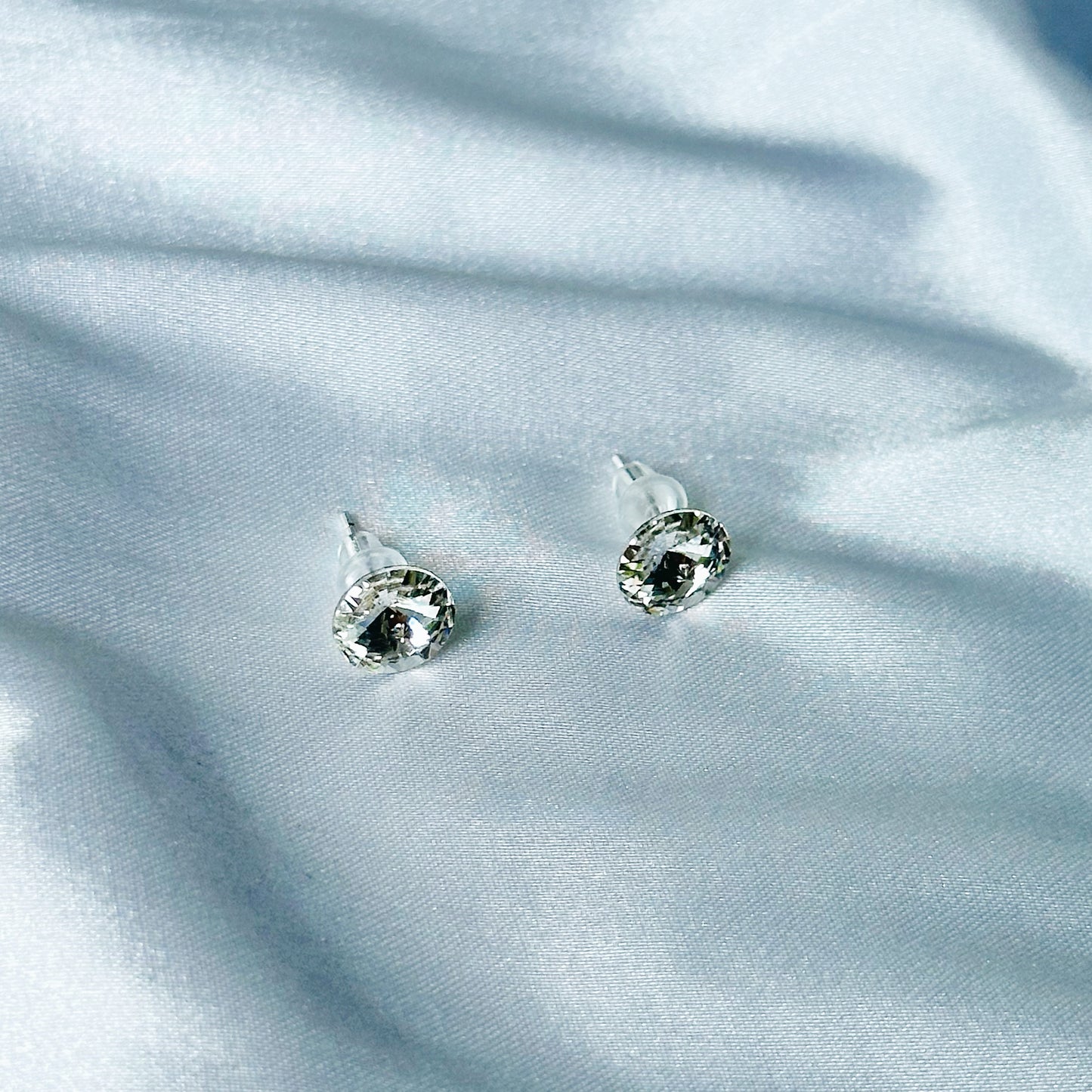 White Crystal Swarovski Crystal Silver Plated Stud Earrings