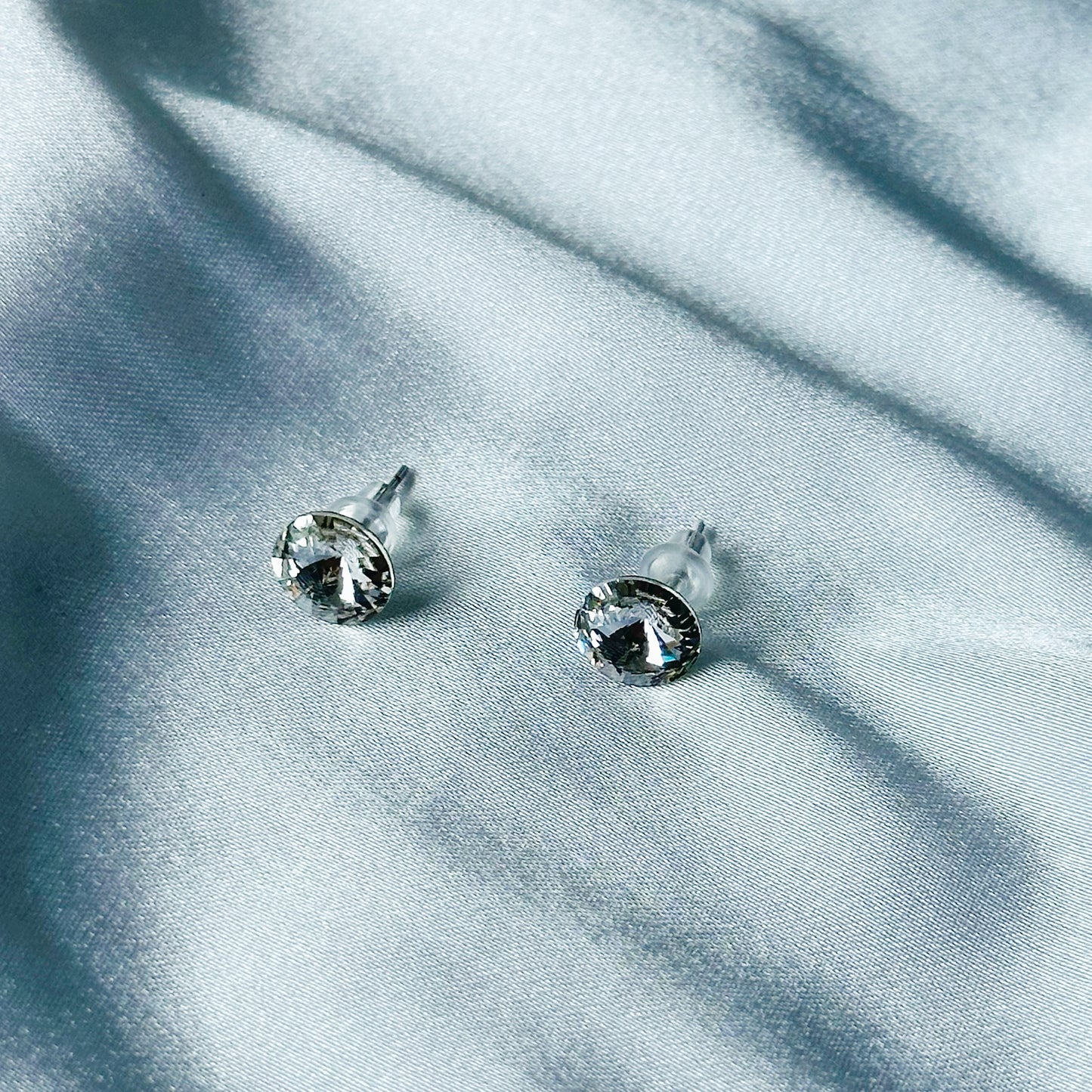 White Crystal Swarovski Crystal Silver Plated Stud Earrings