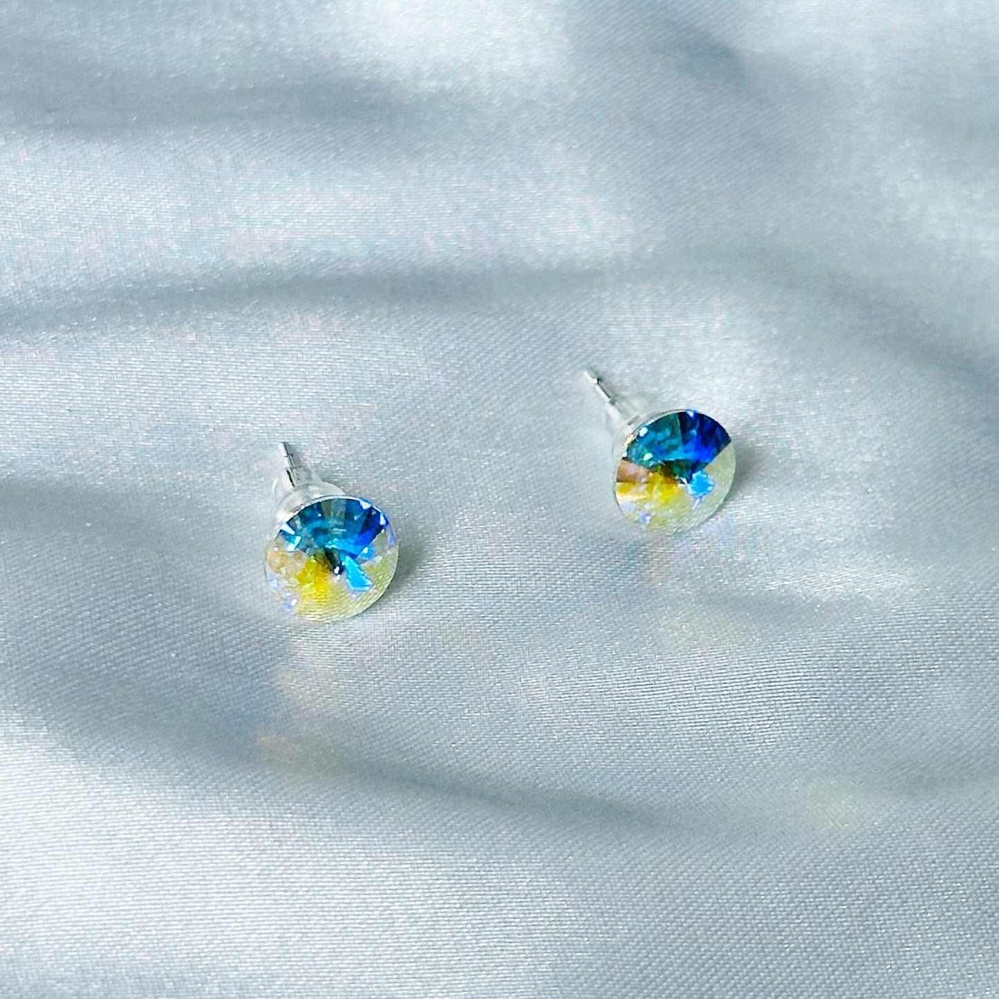 Glacier Blue Swarovski Crystal Silver Plated Stud Earrings